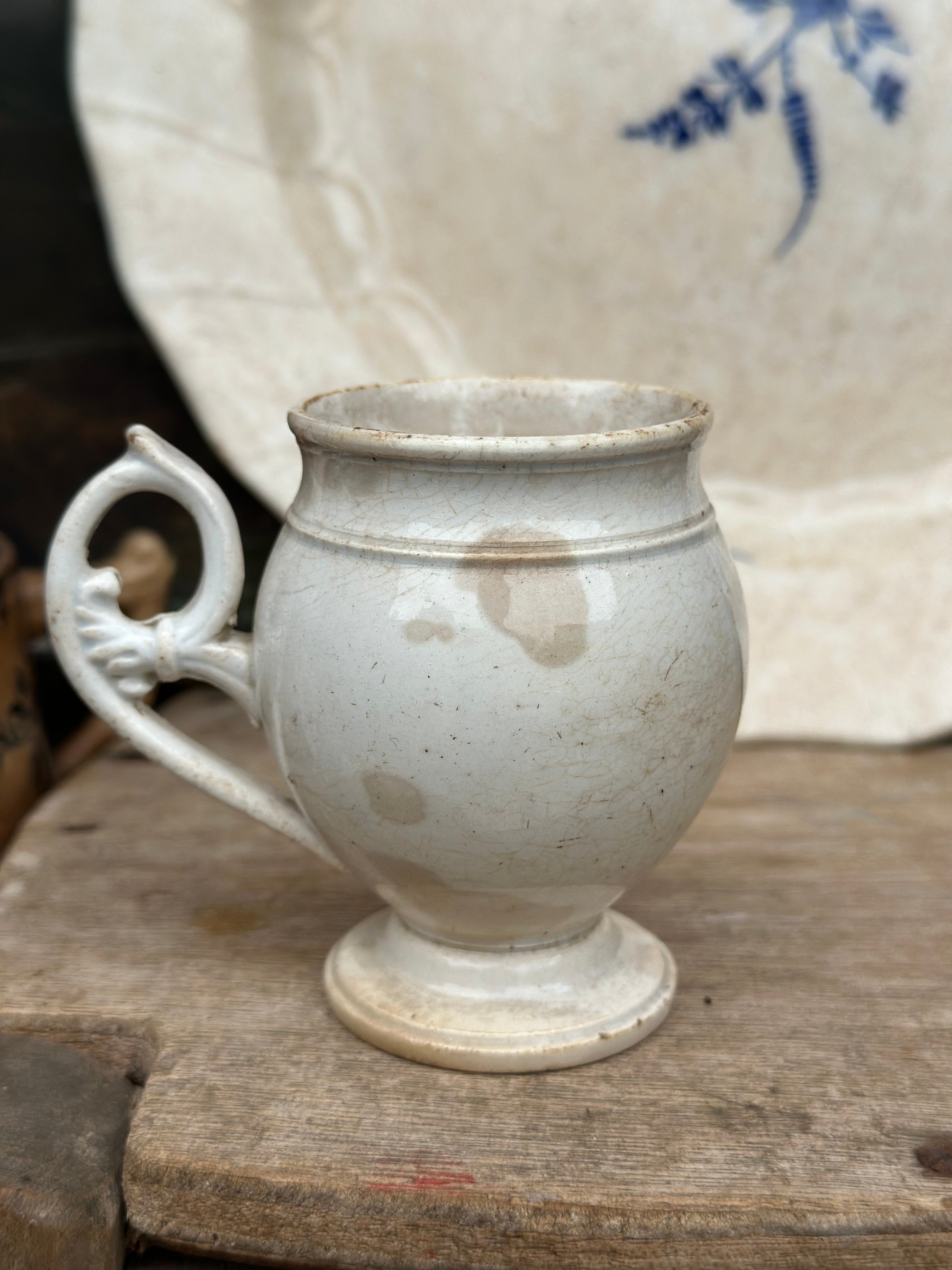 Antique "terre de fer" cream pot (Creil?, Gien?, Choisy le Roi?)