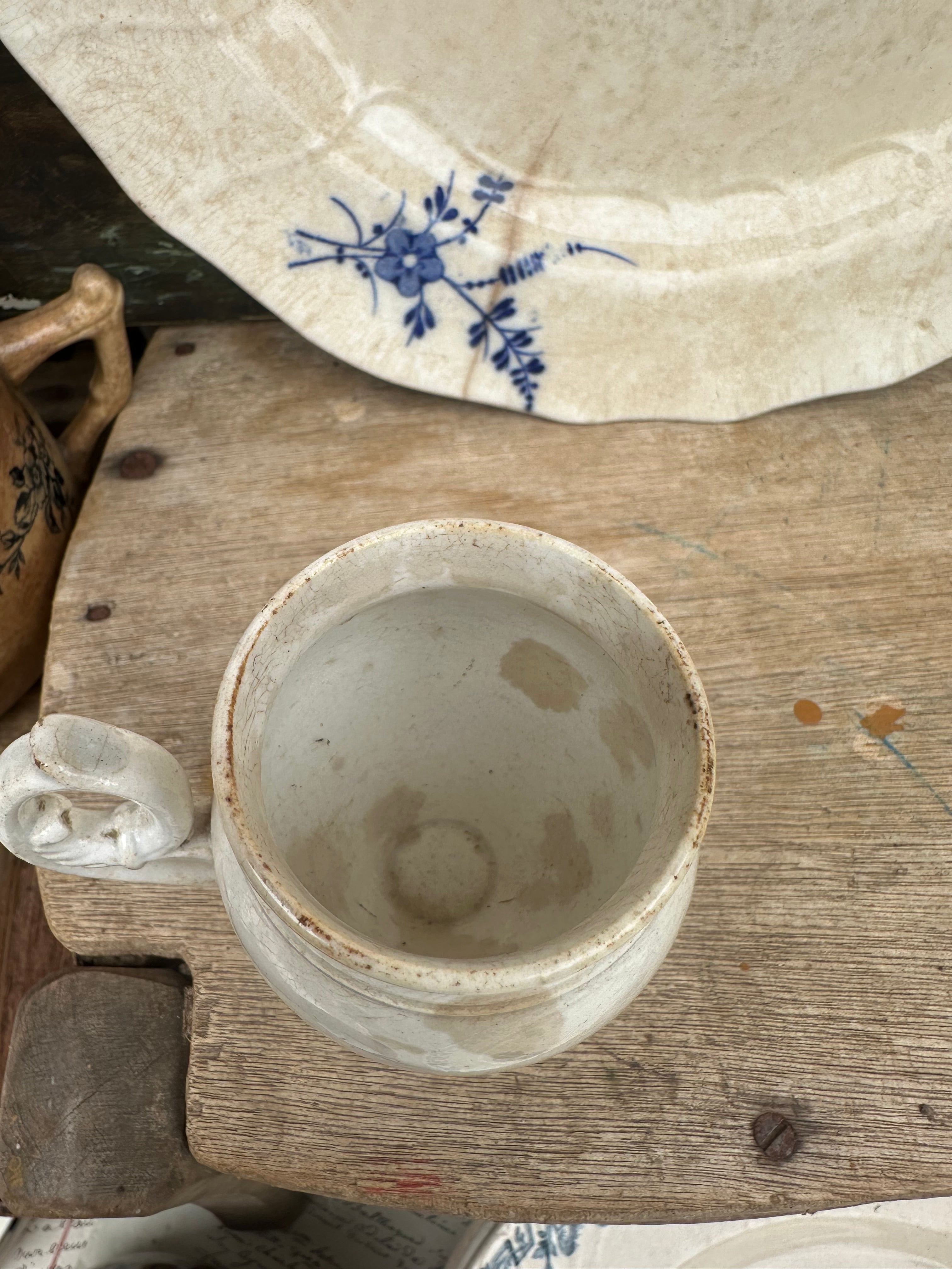 Antique "terre de fer" cream pot (Creil?, Gien?, Choisy le Roi?)