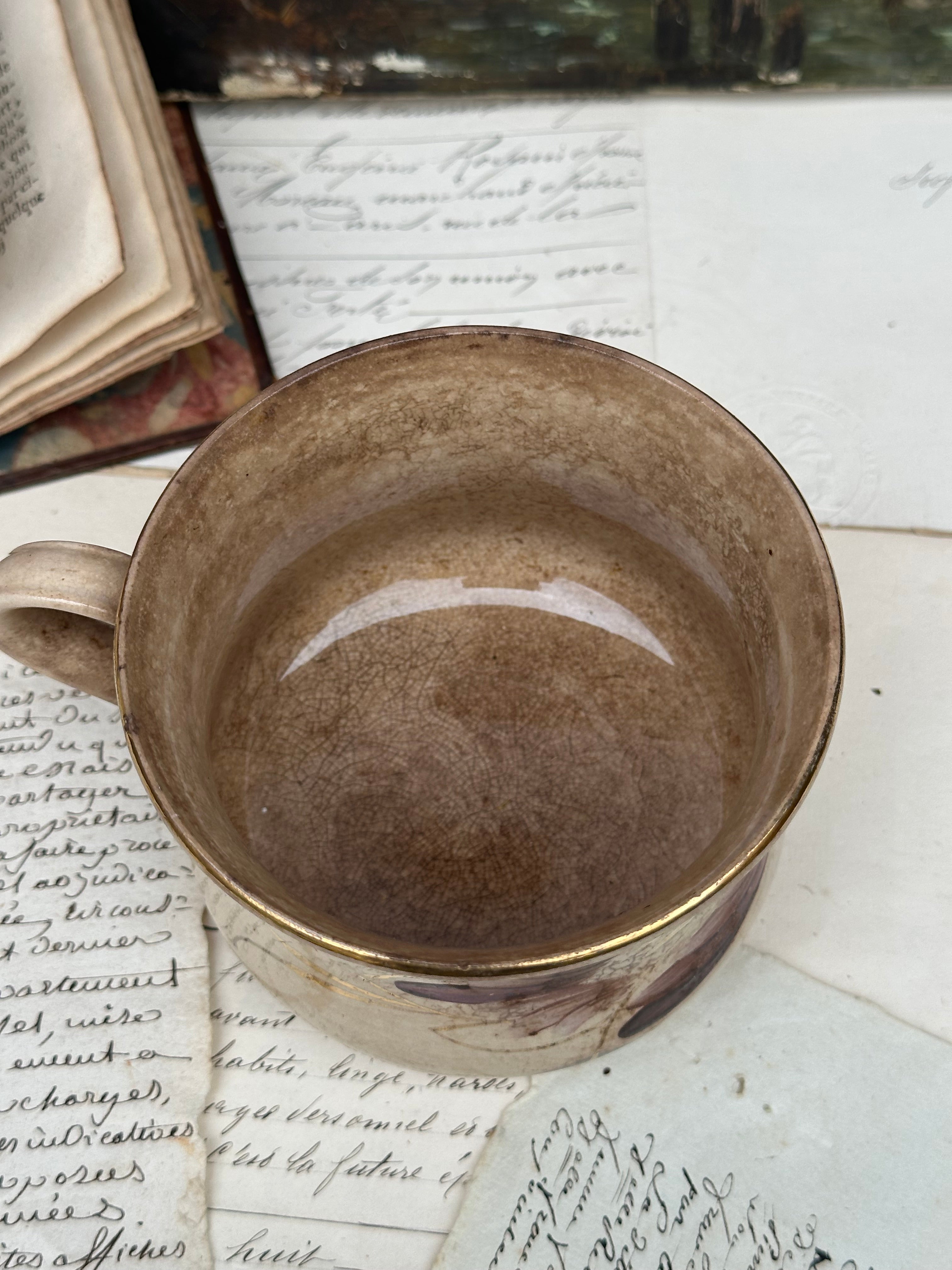 Large patinated chocolate cup