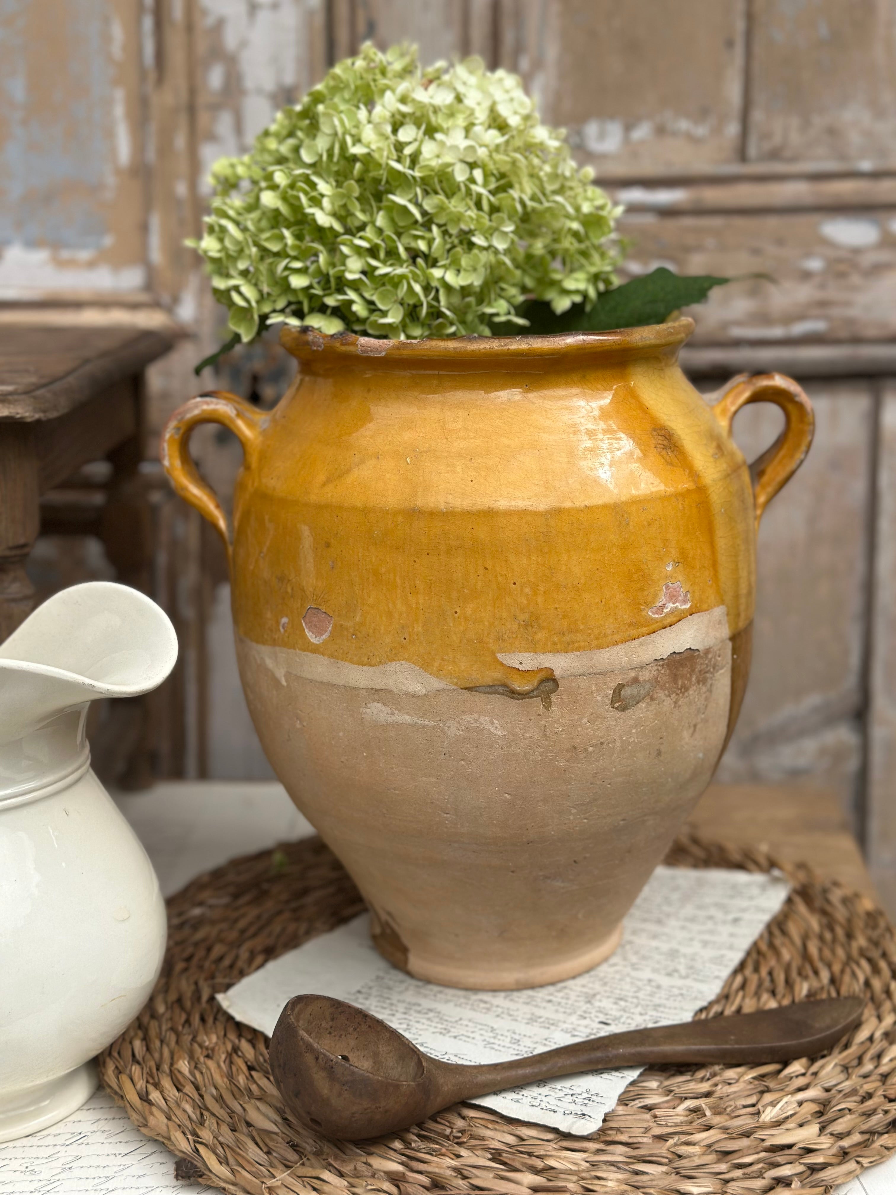 Grand pot à graisse jaune terre cuite vernissée - XIXème - 28,50cm