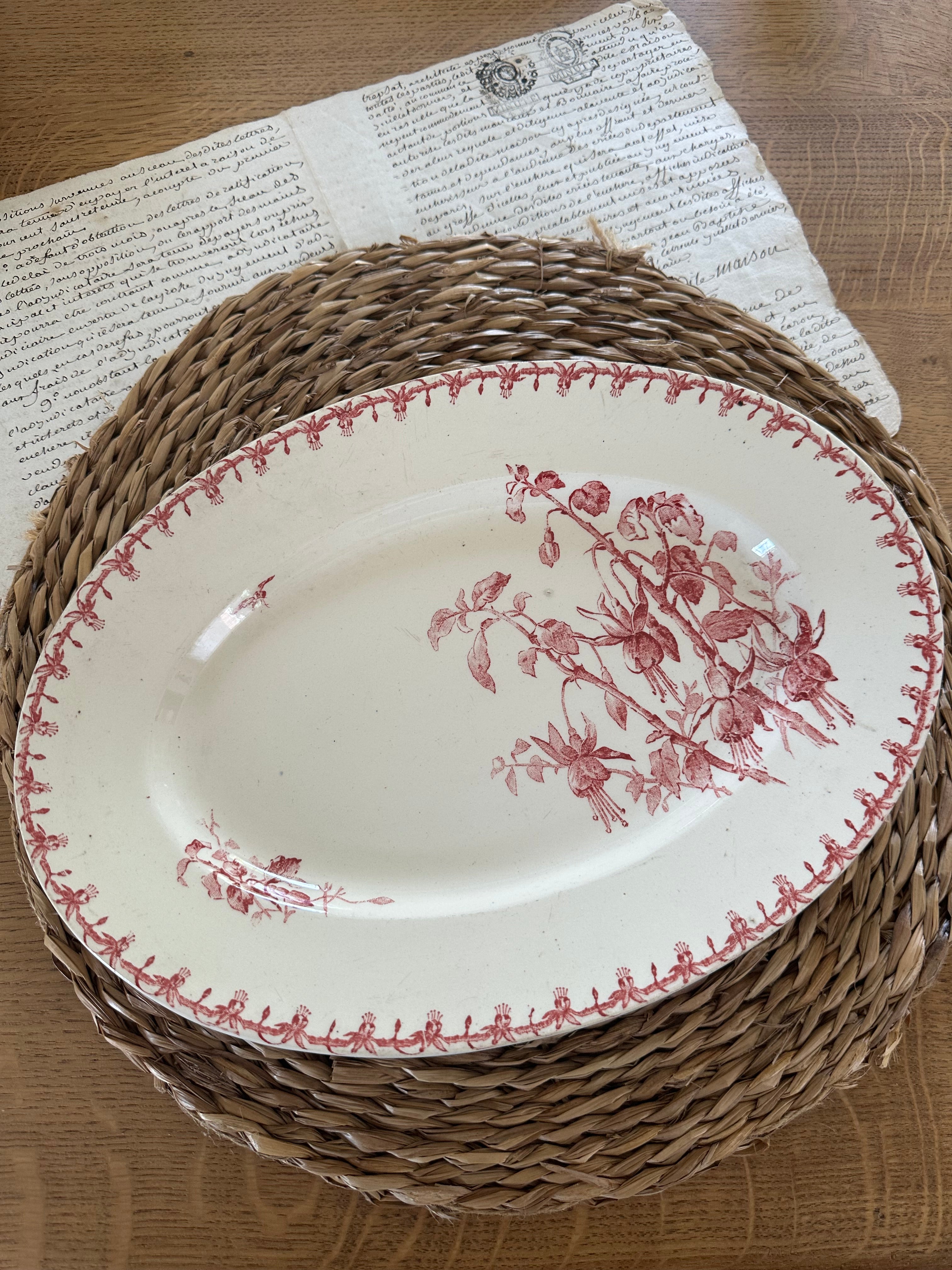 Gien oval dish, Fuchsia pattern