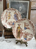 Paire d'assiettes parlantes polychromes Sarreguemines série Courses