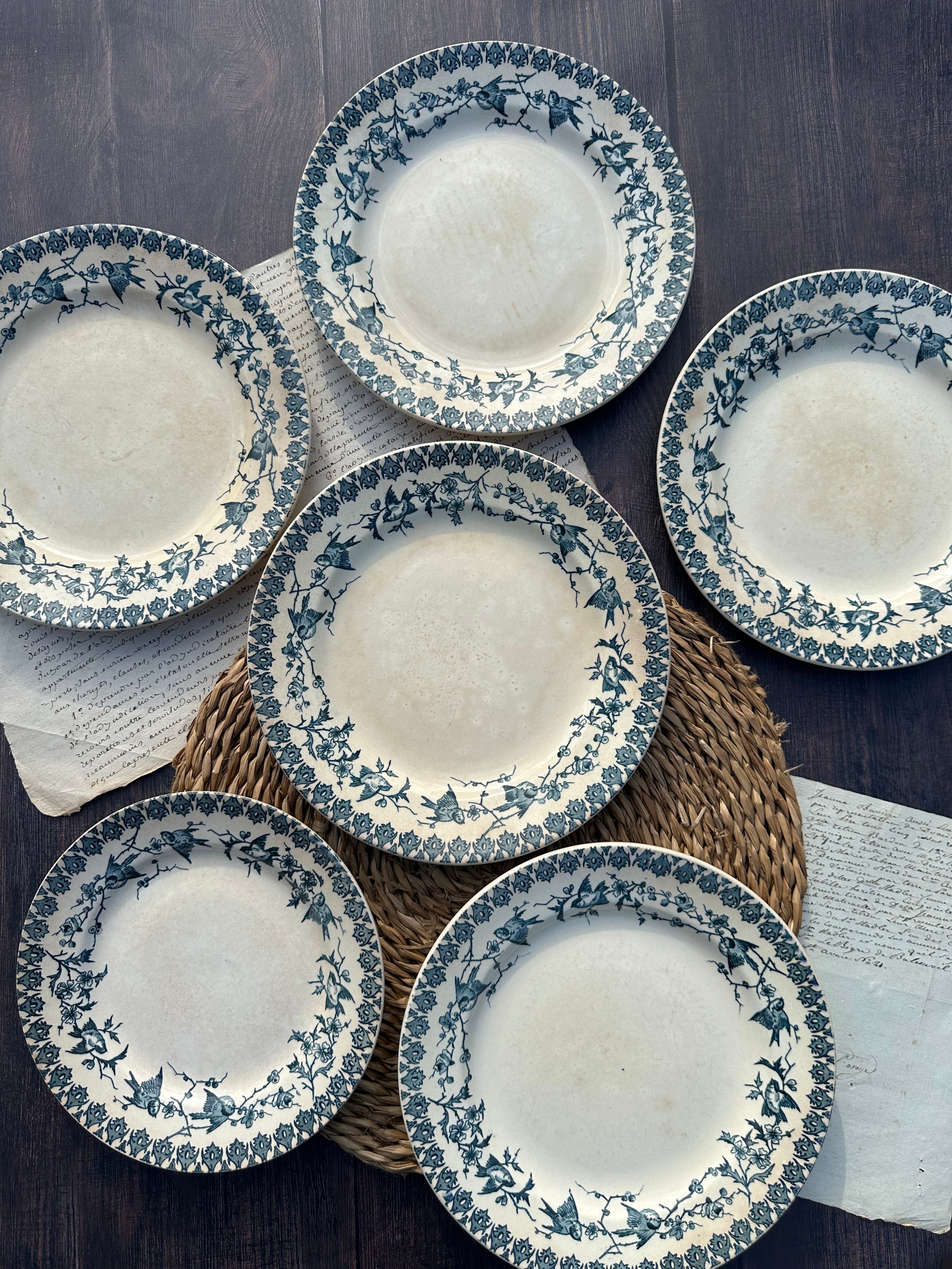 Reserved - 9 Choisy le Roi Lyonnais pattern plates (8 dinner plates and one dessert plate)
