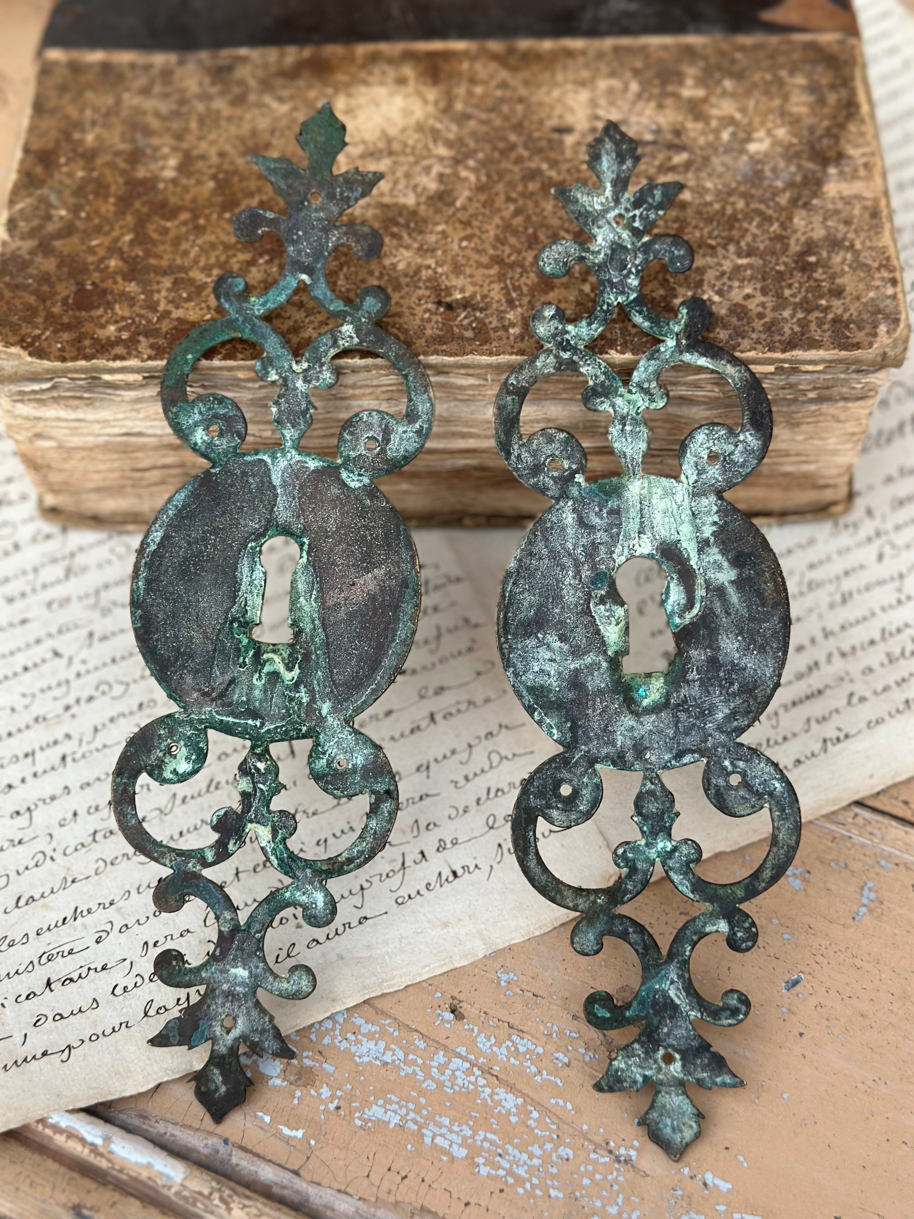 Pair of antique brass door plates
