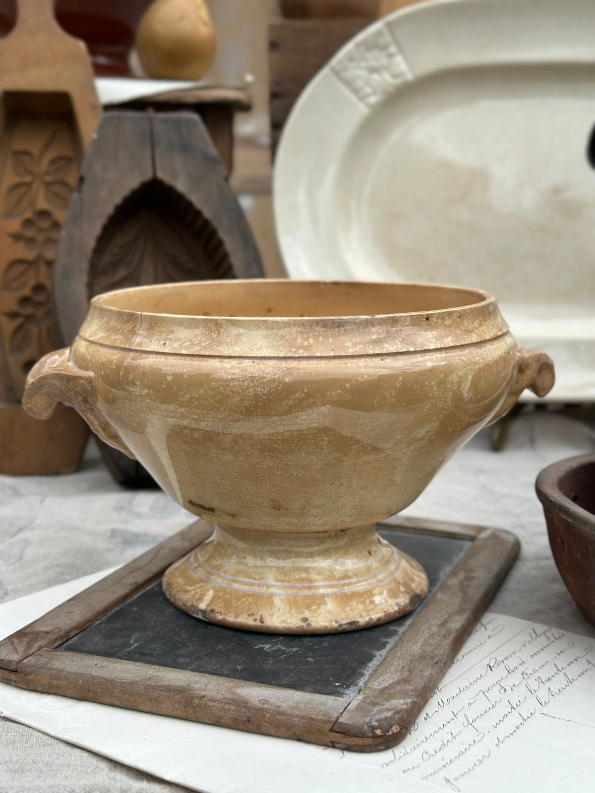 Small patinated Sarreguemines soup tureen