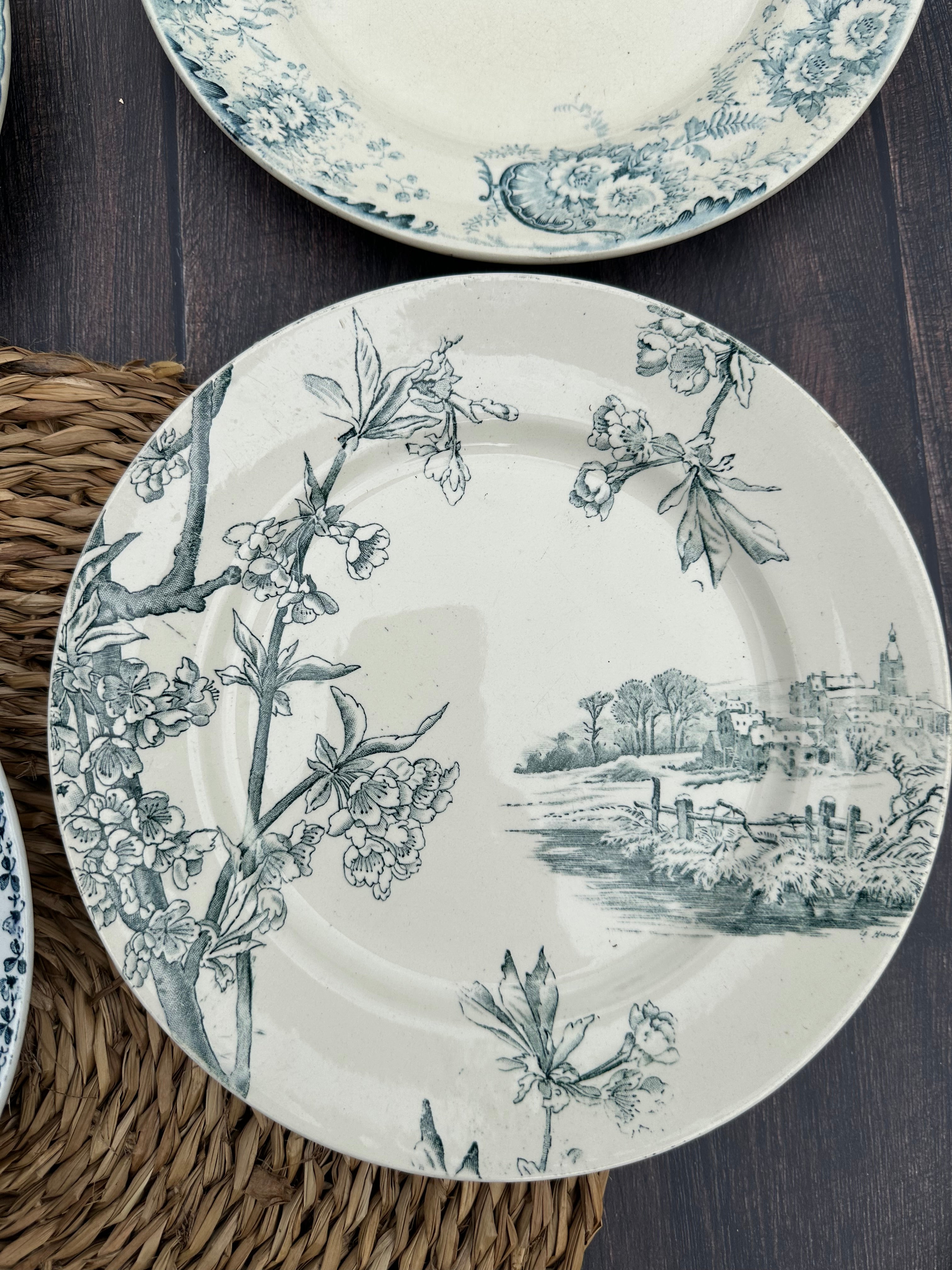 III. Suite de 6 assiettes plates terre de fer dépareillées