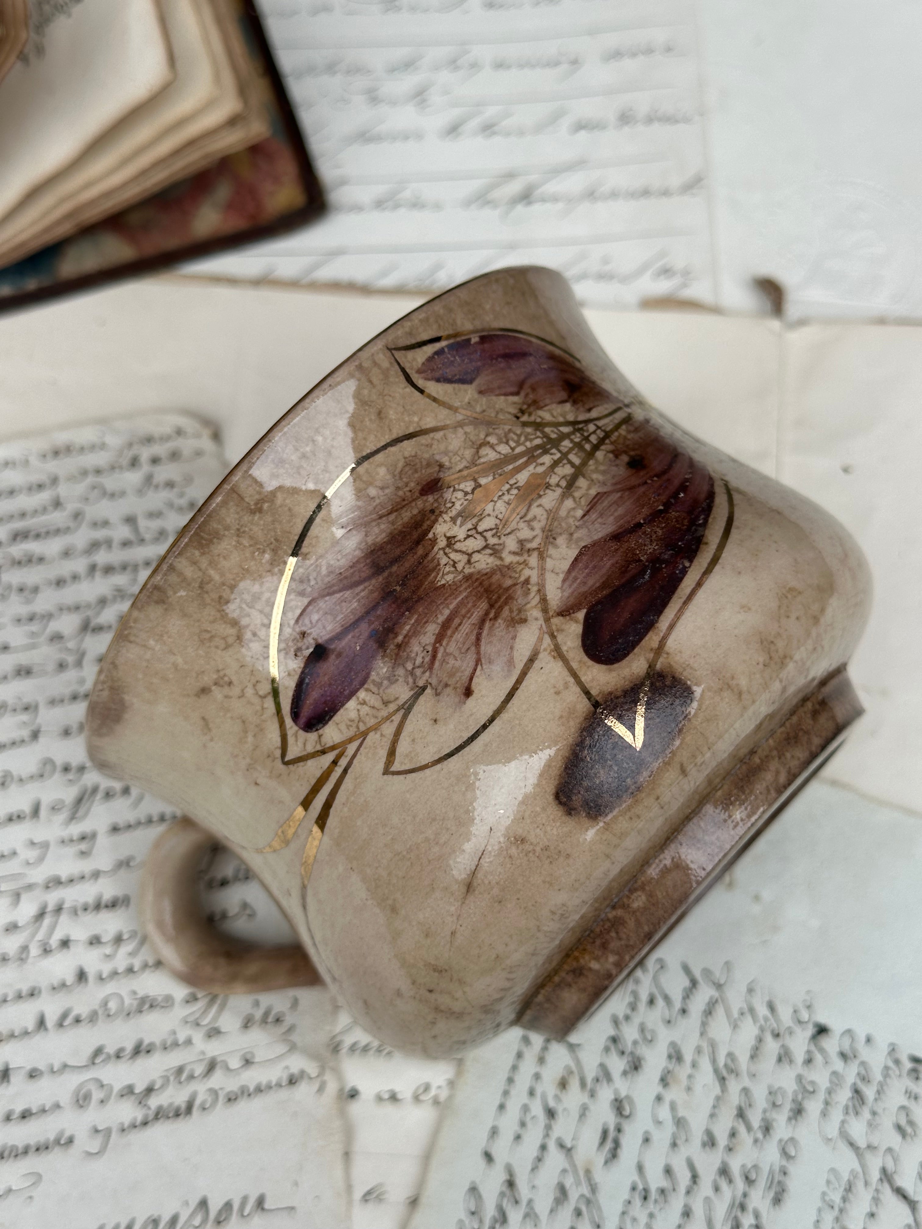 Large patinated chocolate cup