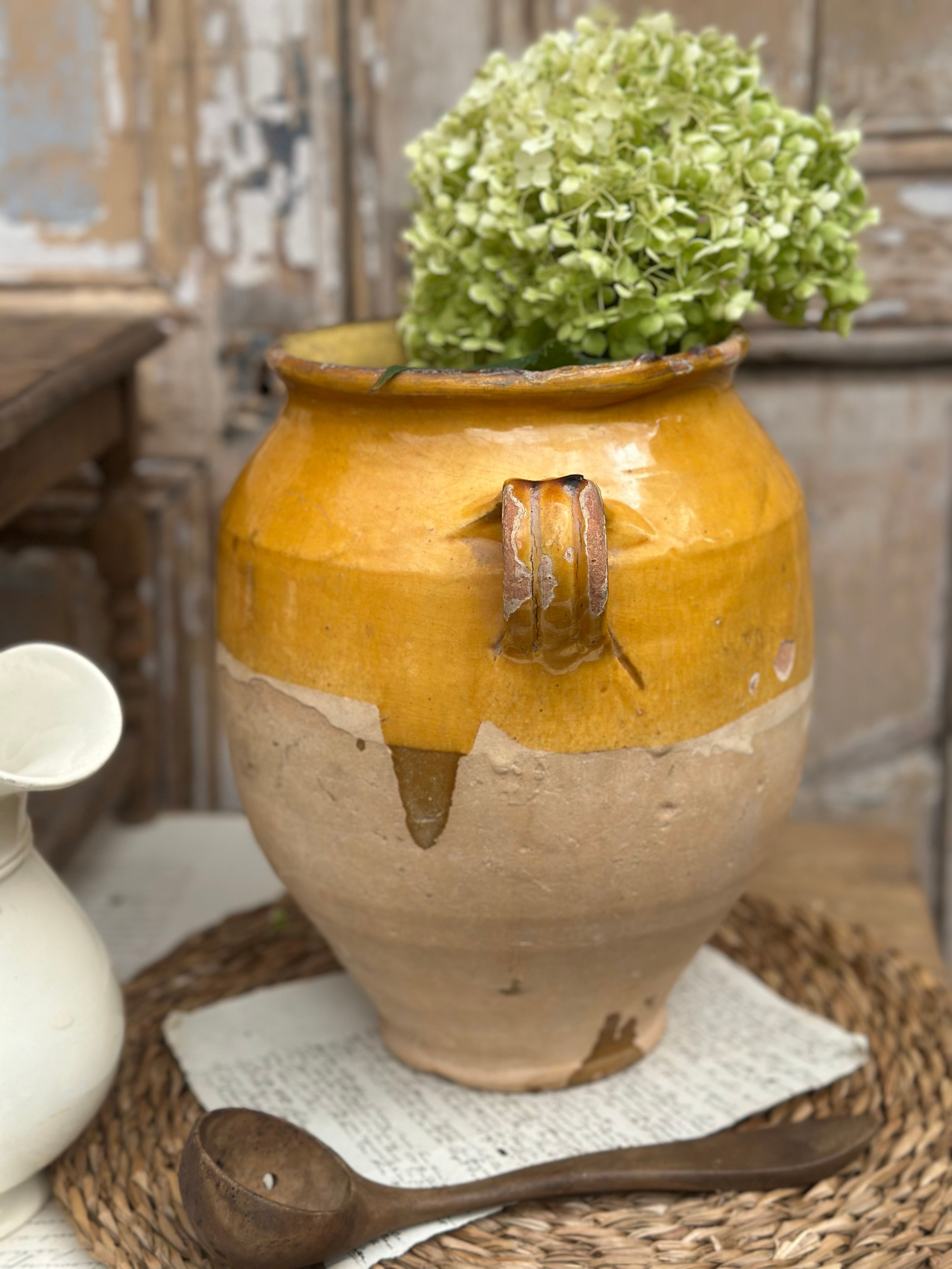 Grand pot à graisse jaune terre cuite vernissée - XIXème - 28,50cm
