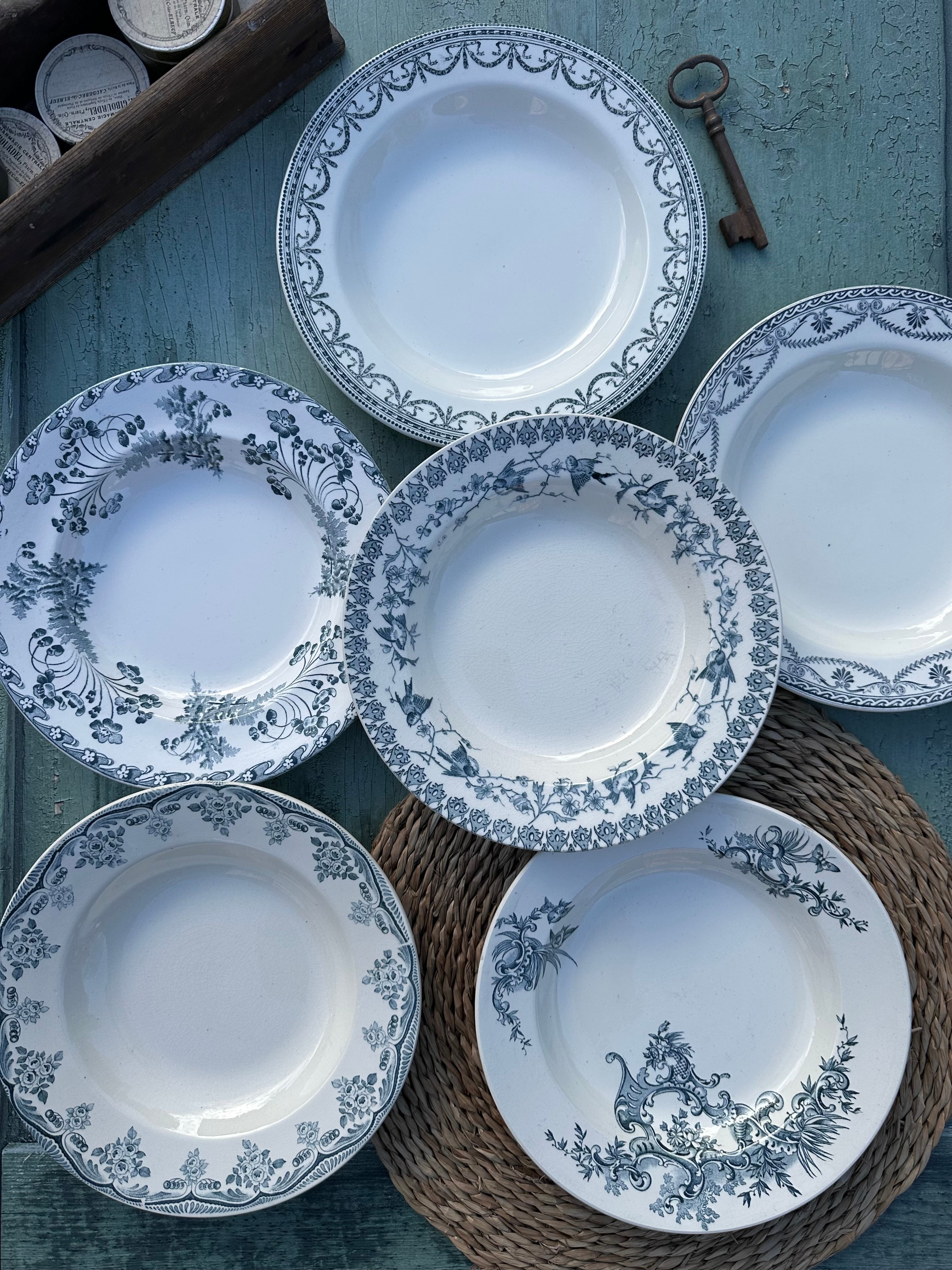 III. Suite de 6 assiettes creuses terre de fer dépareillées