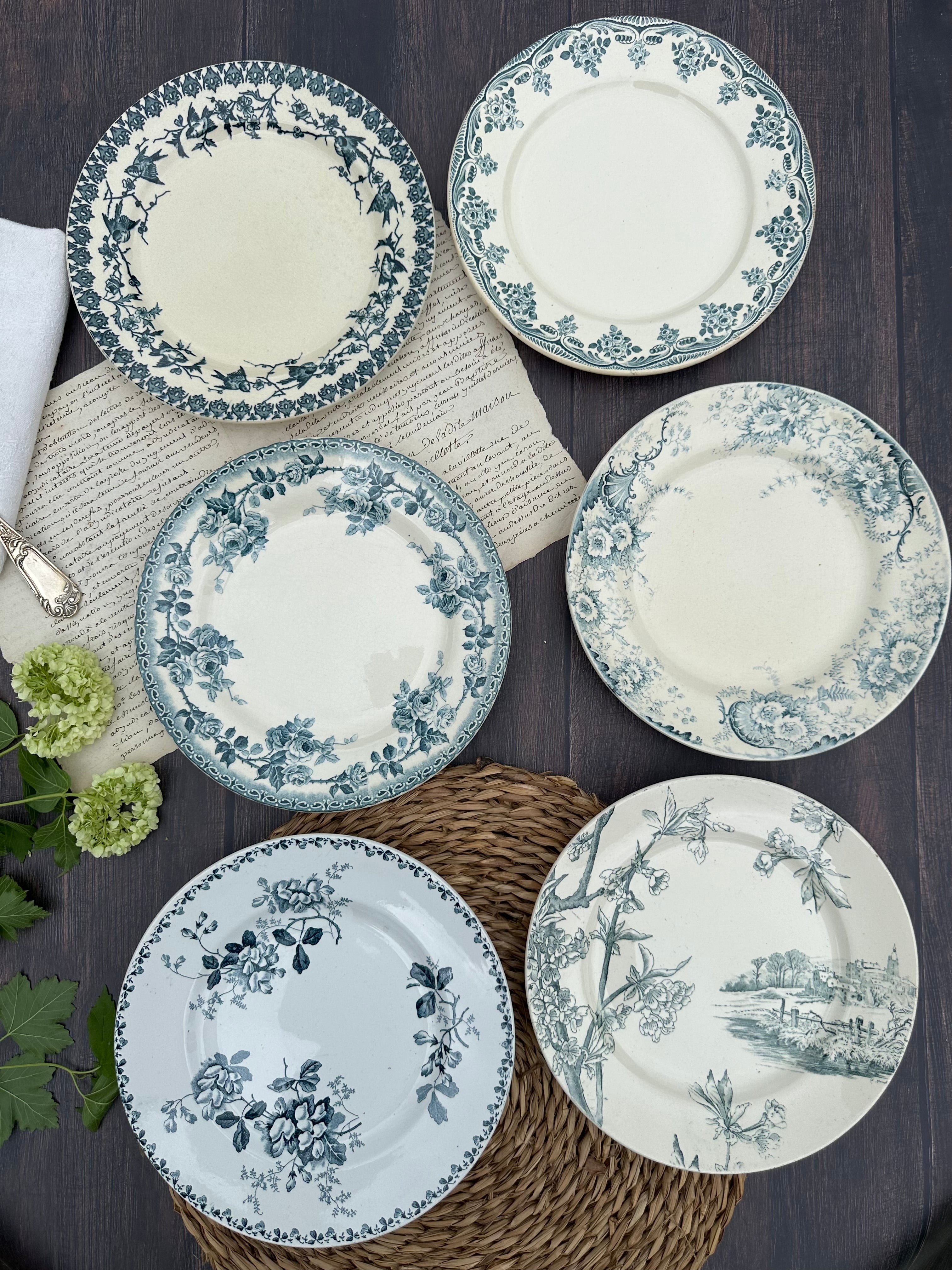 III. Suite de 6 assiettes plates terre de fer dépareillées