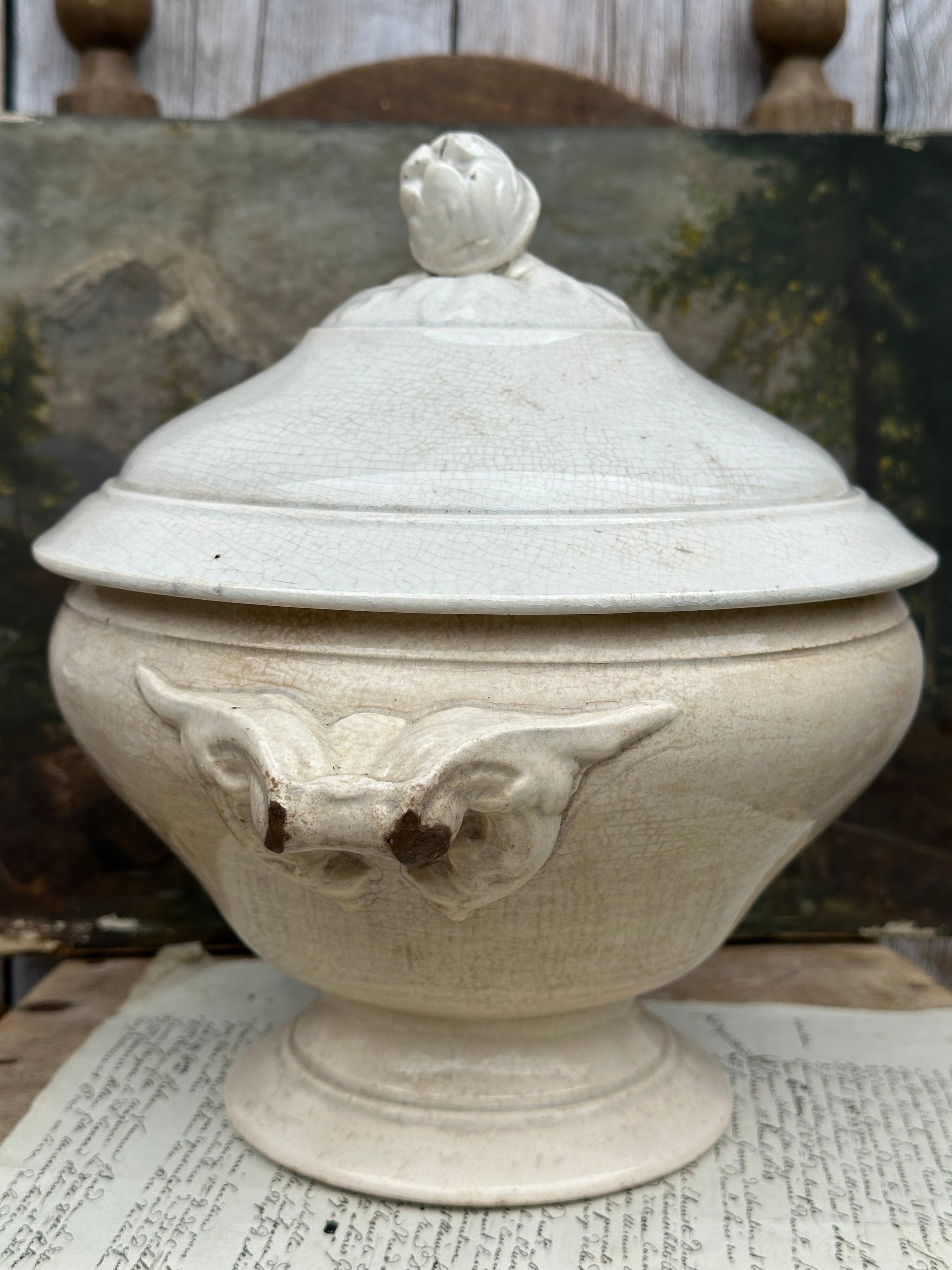 Small tureen with patina, Digoin Sarreguemines