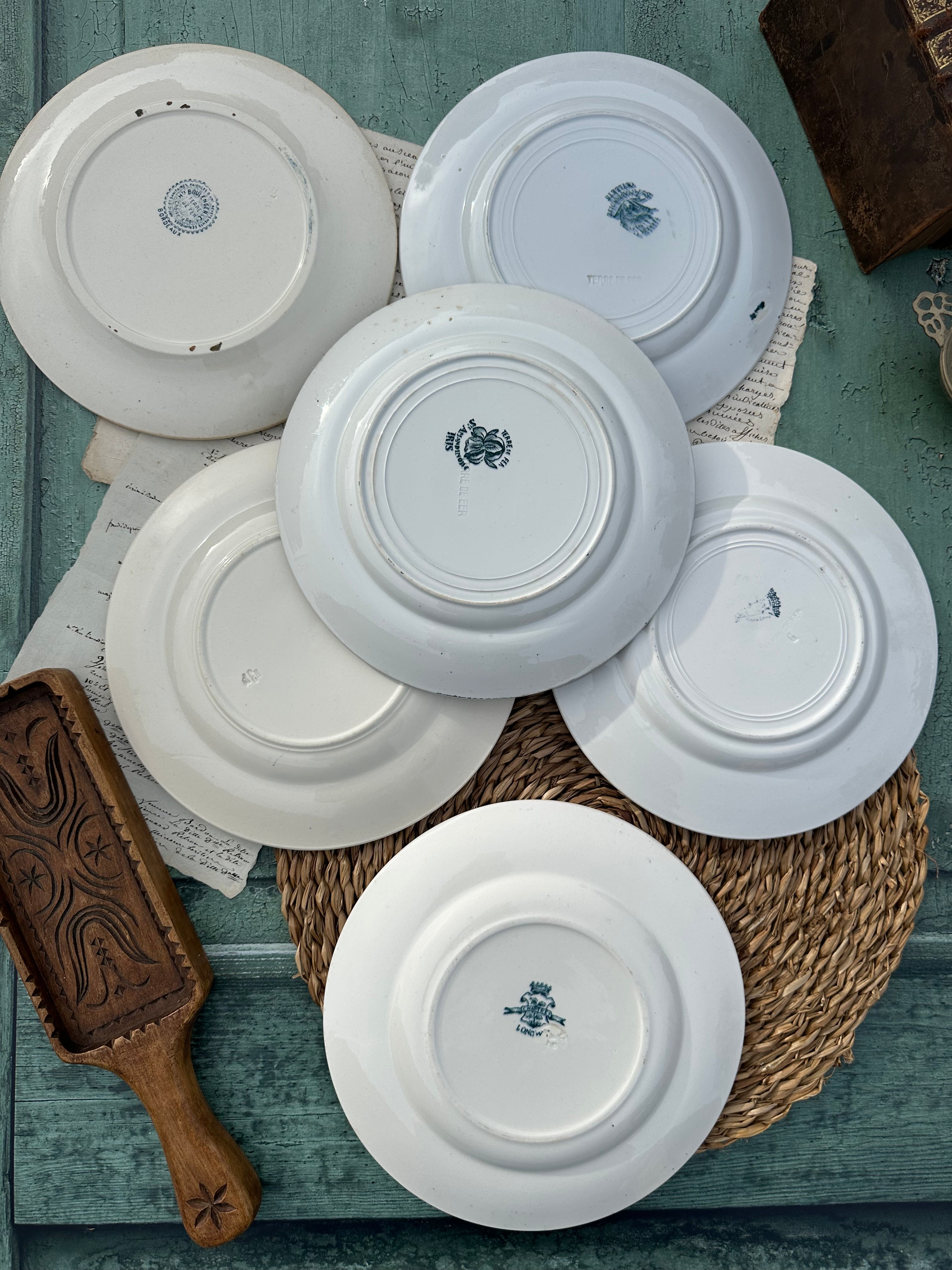 I. Set of 6 mismatched ironstone dinner plates