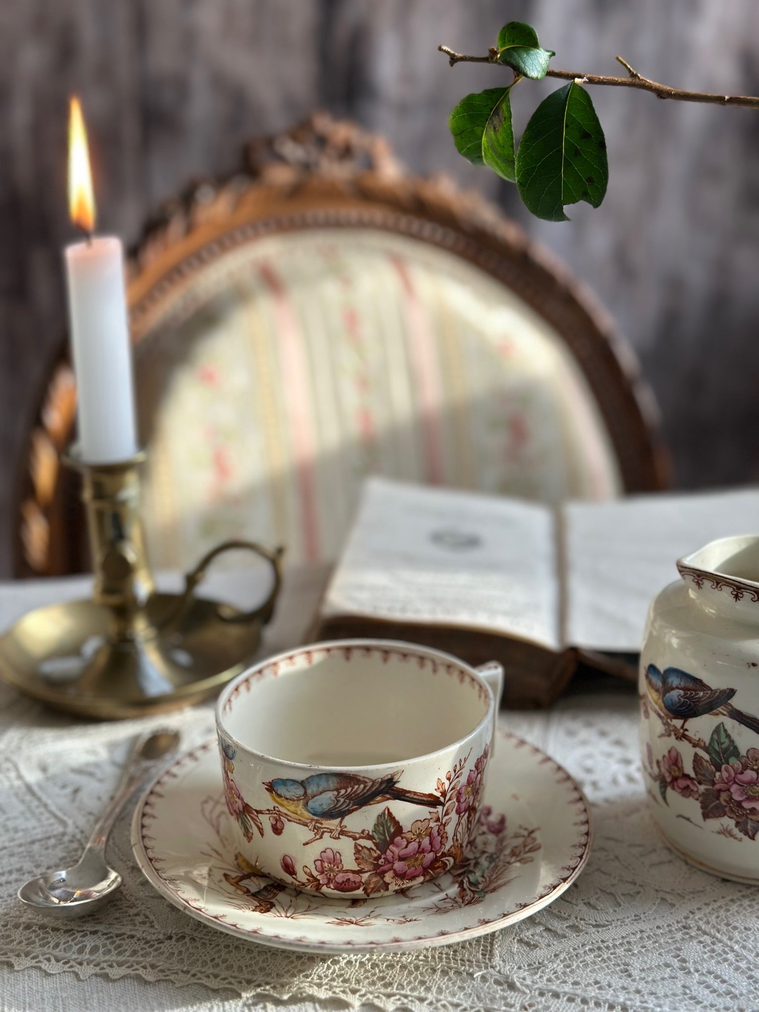 I. Polychrome ironstone teacup, Lunéville, Titmouse