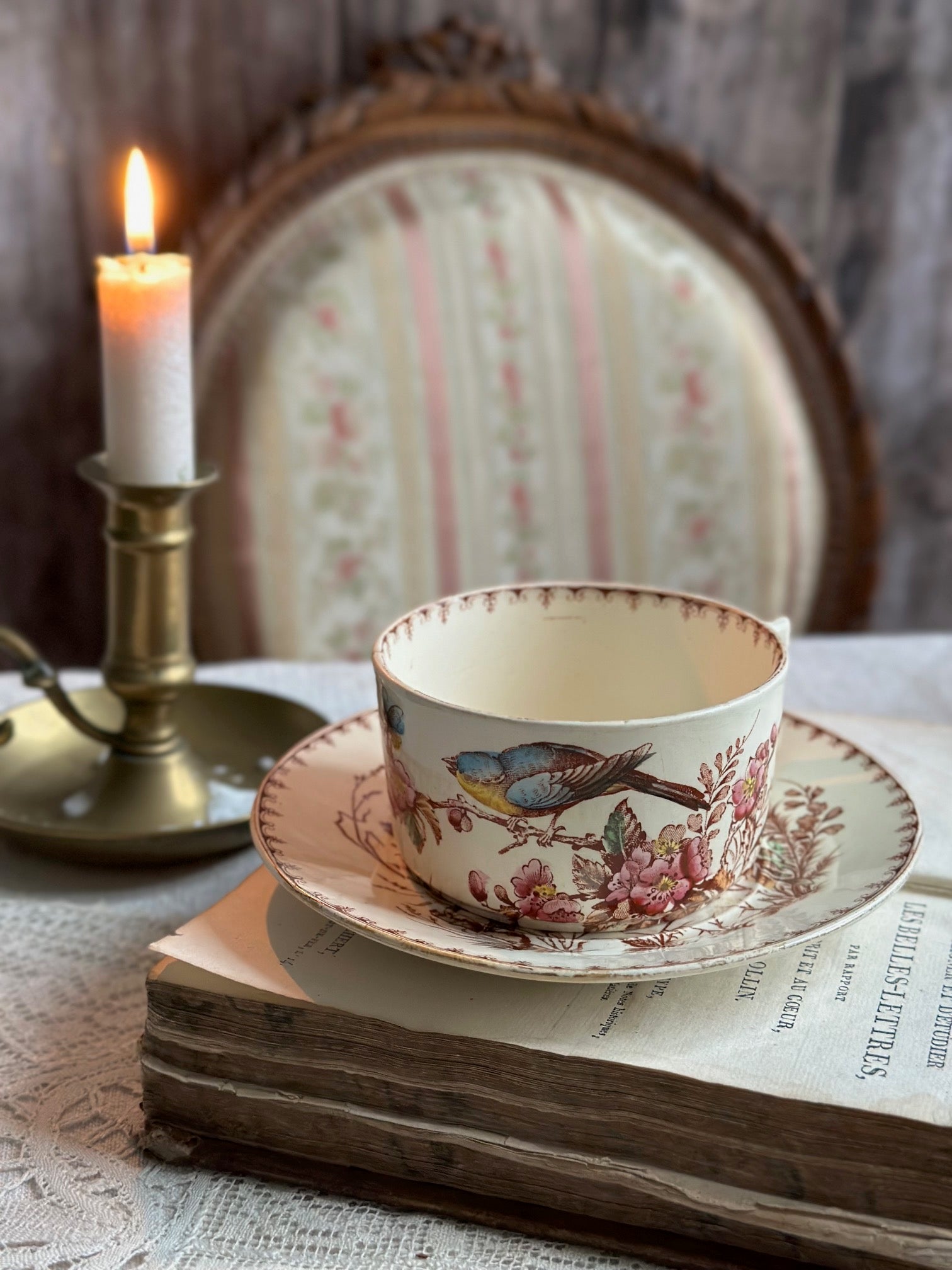 II. Polychrome ironstone teacup, Lunéville, Titmouse