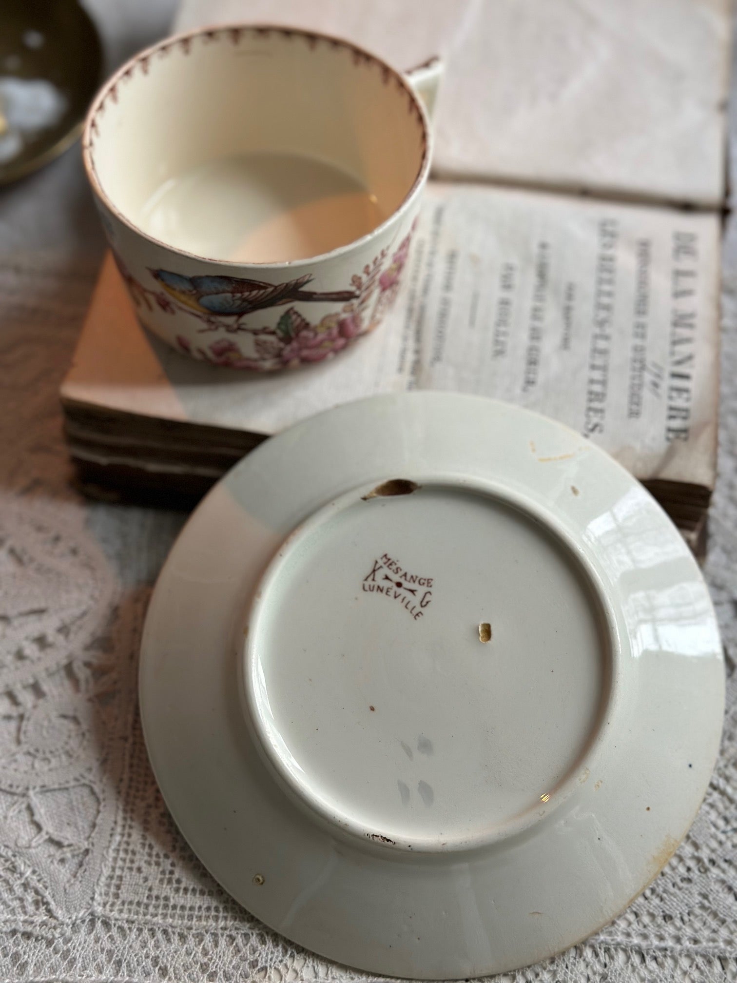 II. Polychrome ironstone teacup, Lunéville, Titmouse