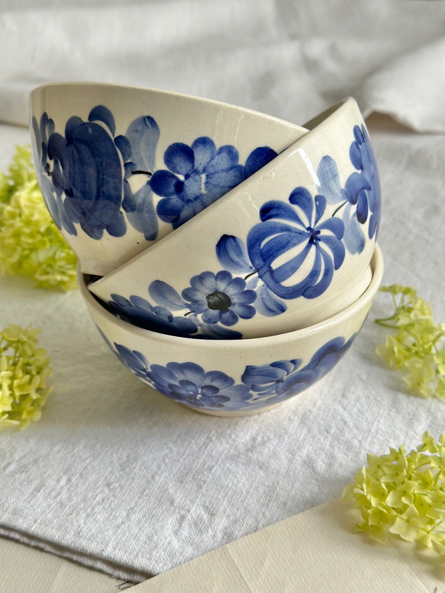 Ensemble de 3 bols bleus peints à la main, Włocławek