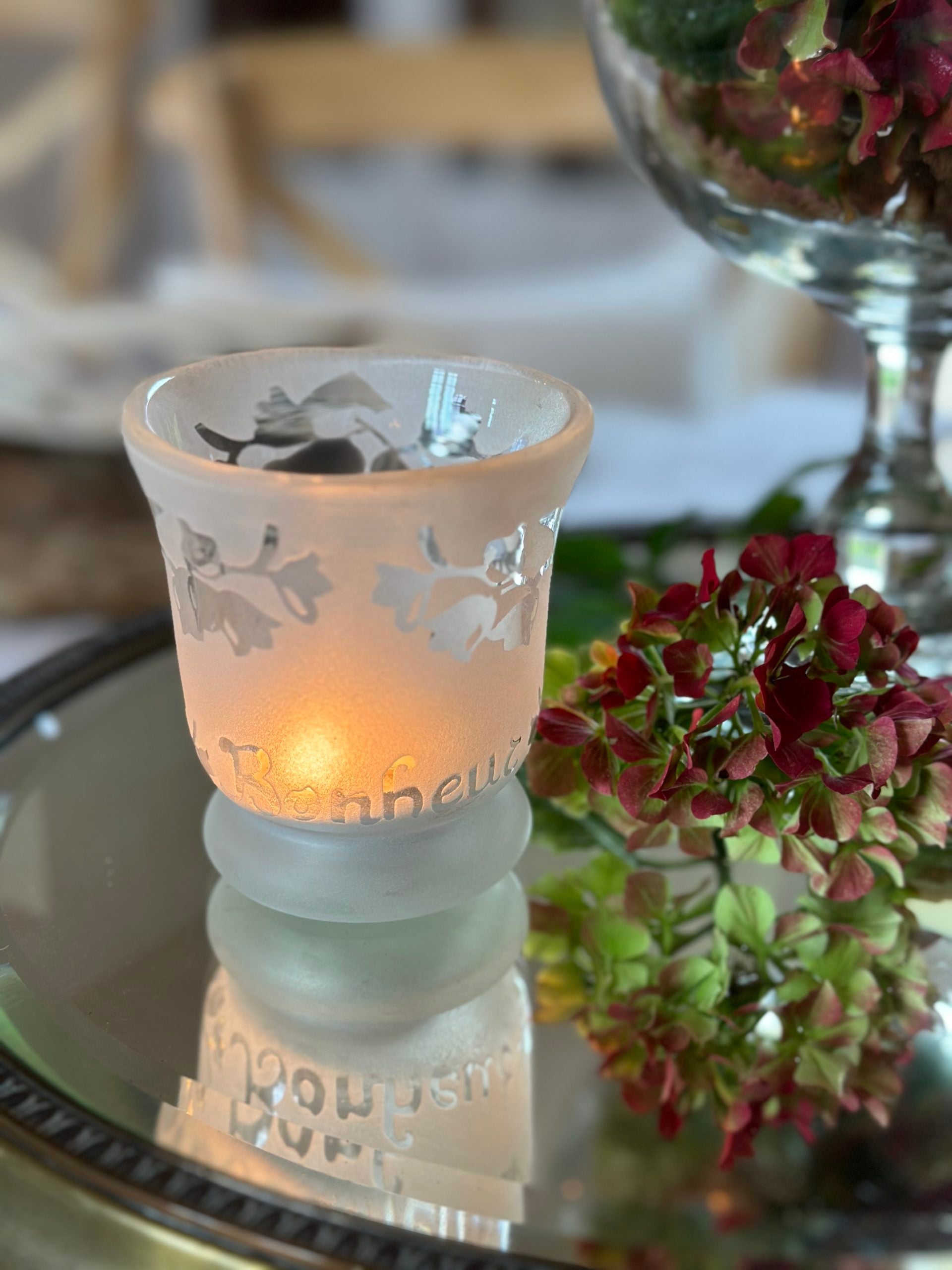 Small engraved candle holder Happiness