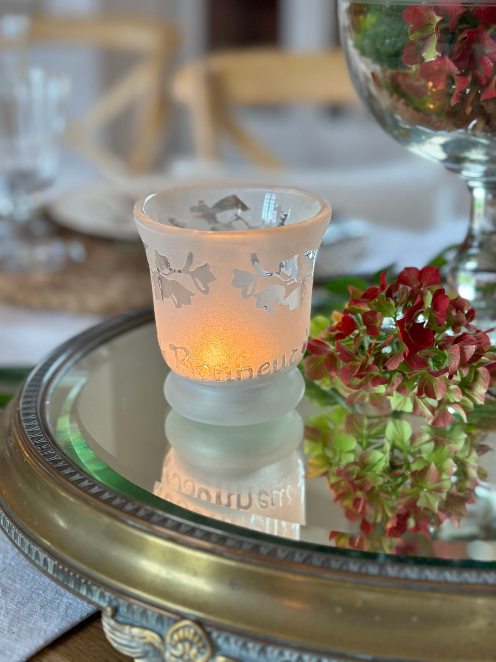 Small engraved candle holder Happiness