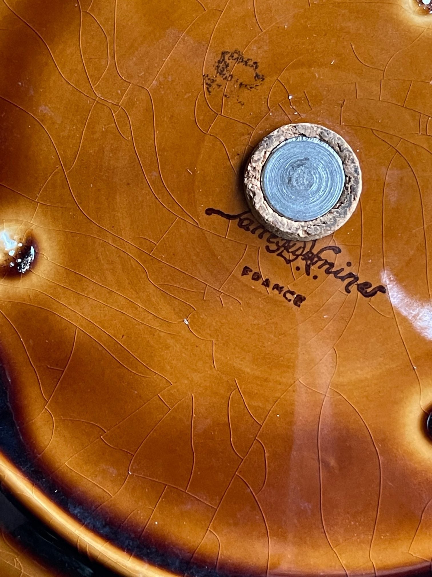 Petit présentoir à gâteaux ou fromages en barbotine, Sarreguemines