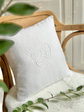 Vintage cotton cushion cover, hand-embroidered CD monogram