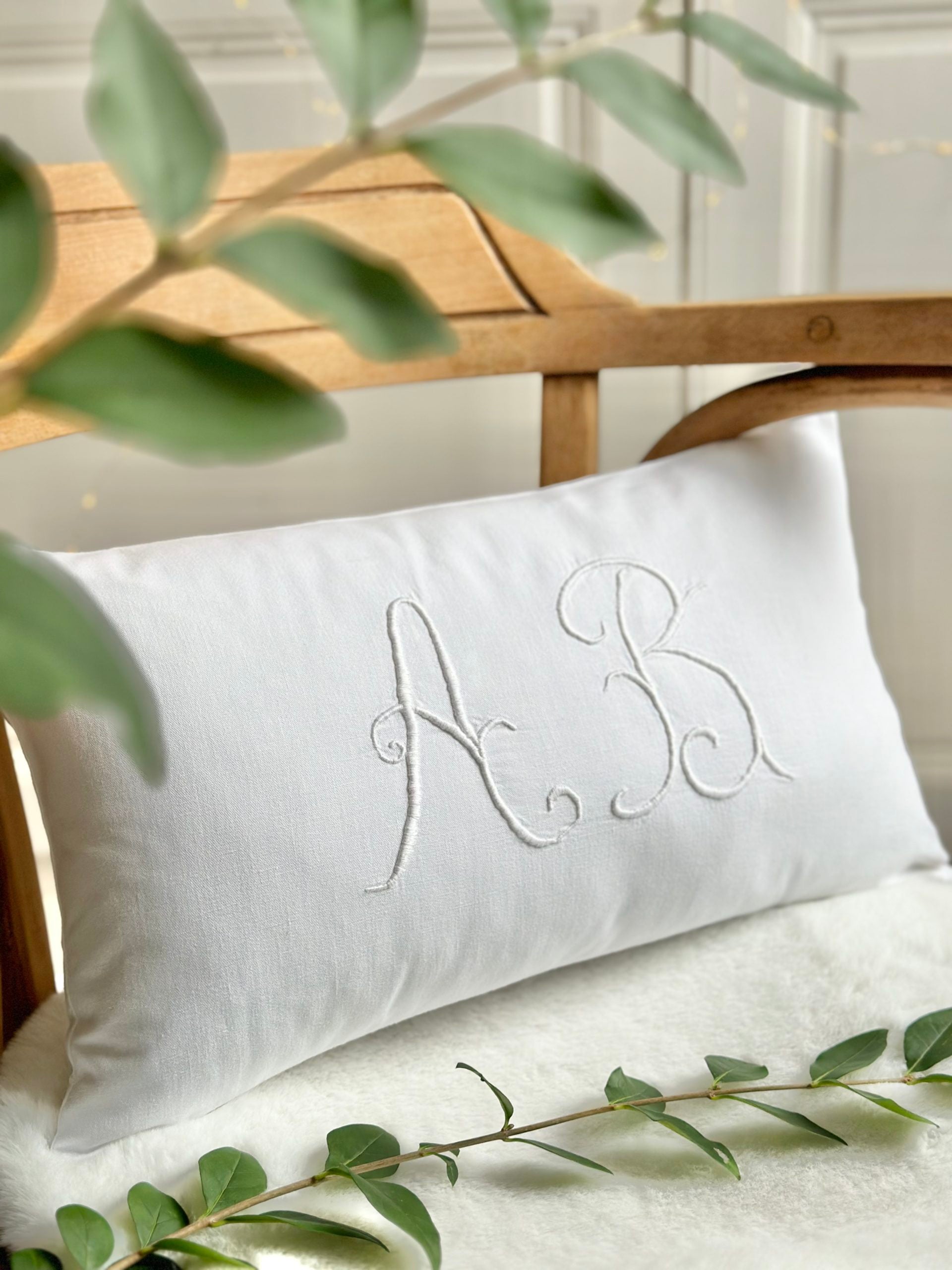 Vintage fine cotton cushion cover with AB monogram