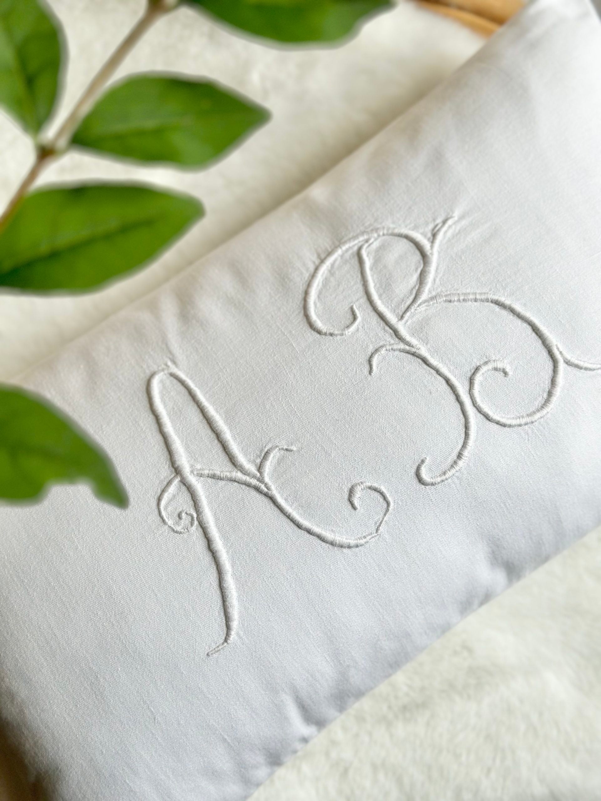 Vintage fine cotton cushion cover with AB monogram
