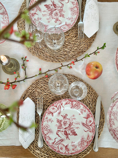 Long (2-meter) antique hemp table runner, 19th century, embroidered red initial E