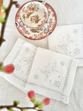 Set of 4 exquisite antique linen tea towels, hand-embroidered