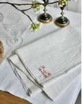 Long (2-meter) antique hemp table runner, 19th century, embroidered red initial E