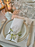 III. Set of 4 damask cotton napkins, hand-embroidered monogram