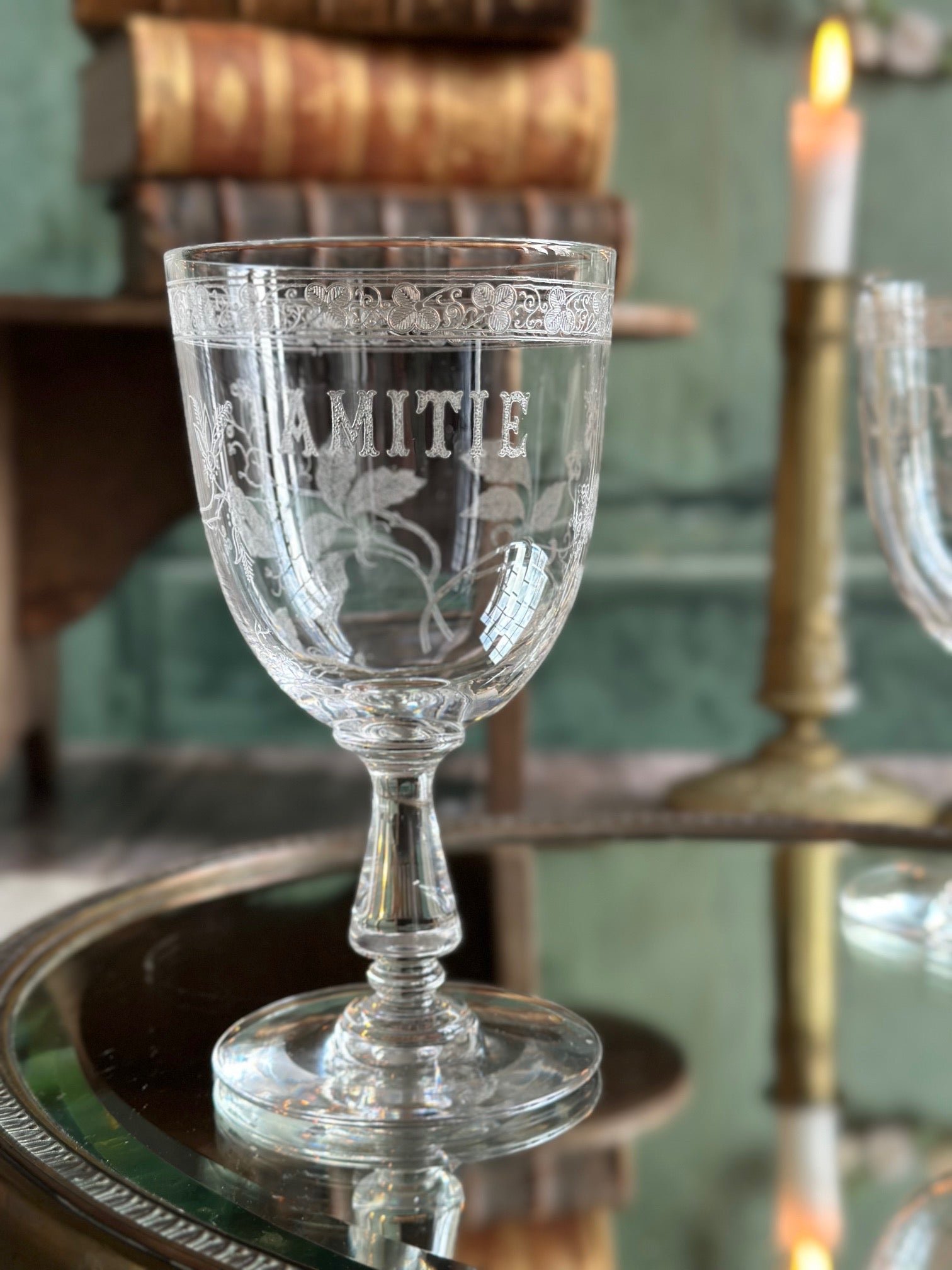 Baccarat engraved crystal water glass, FRIENDSHIP or SOUVENIR