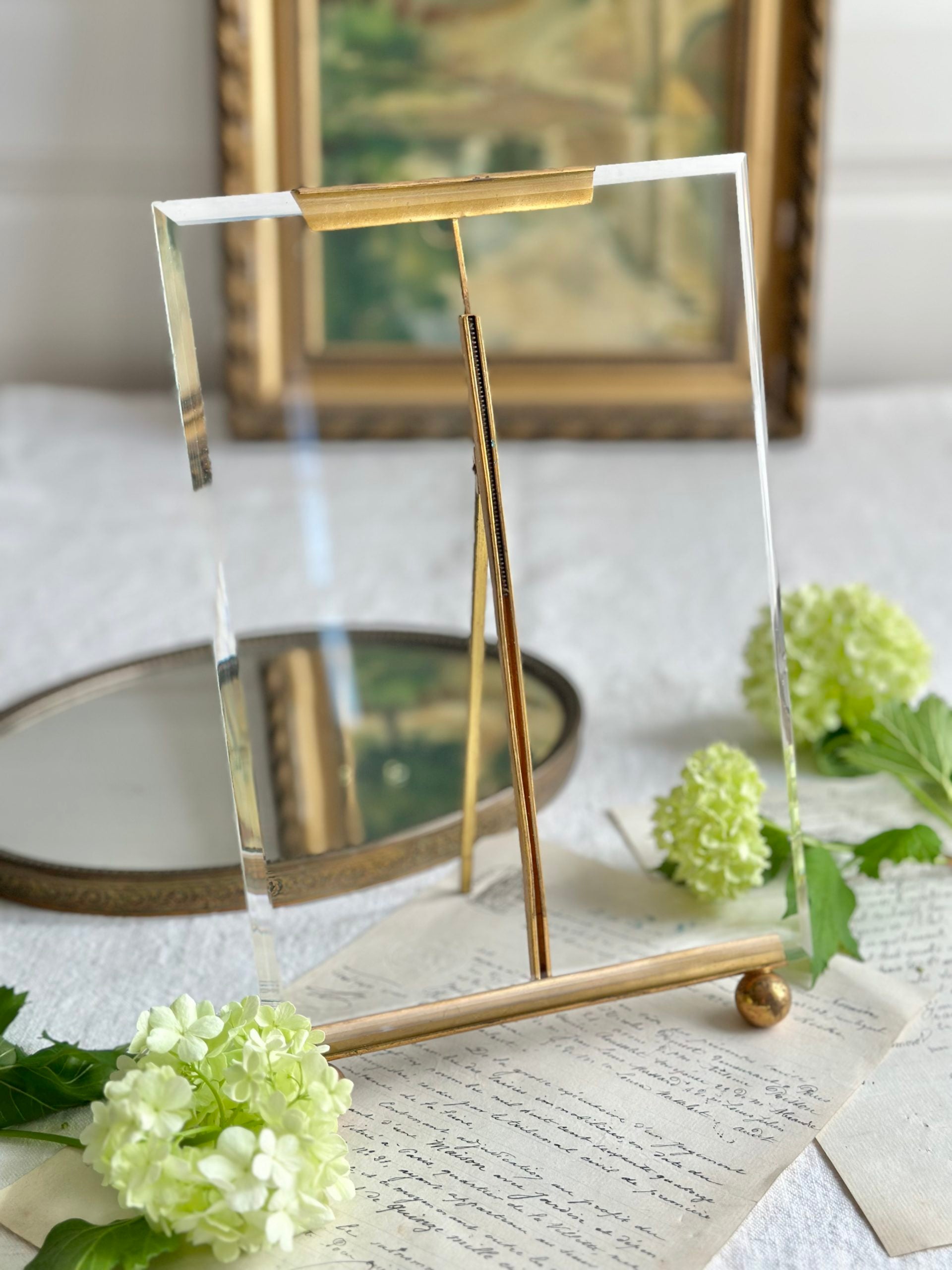 Grand cadre verre biseauté et laiton Napoléon III - 17,70 x 25,20cm