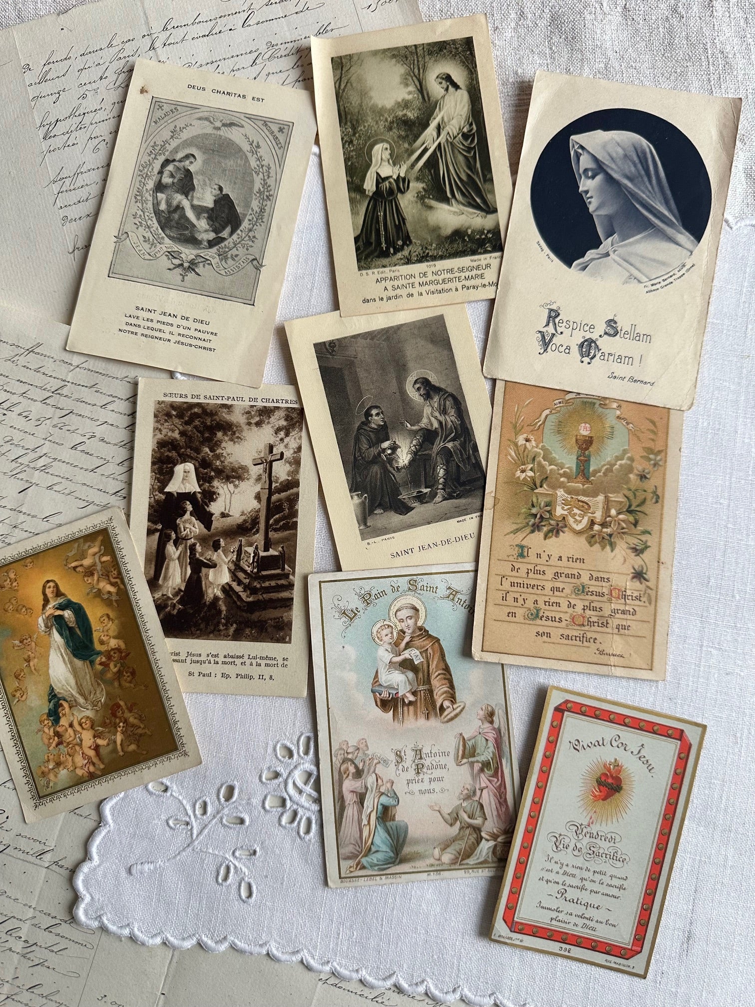 Lot de 9 images pieuses, canivets anciens
