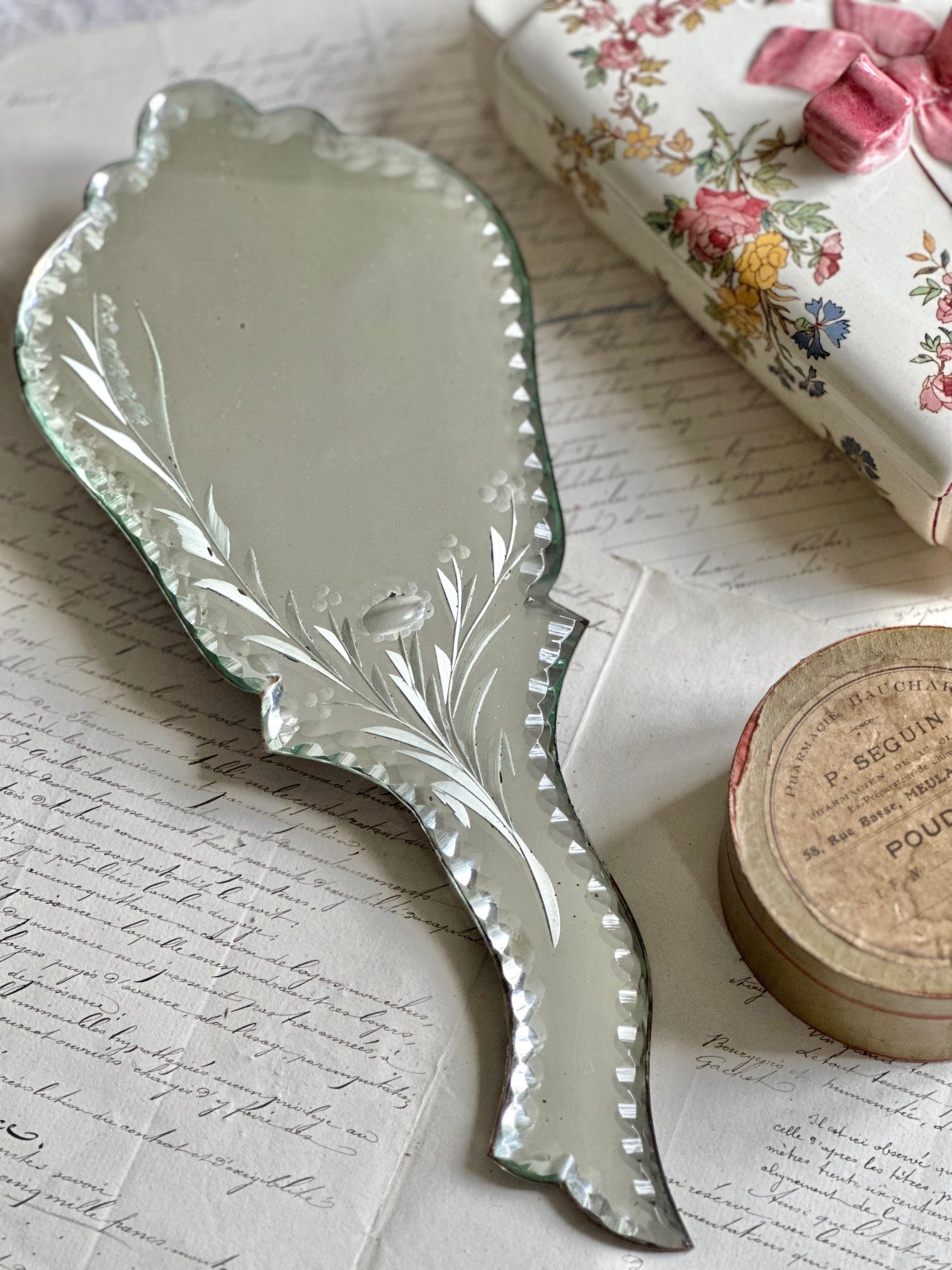 Exquisite antique Venetian hand mirror