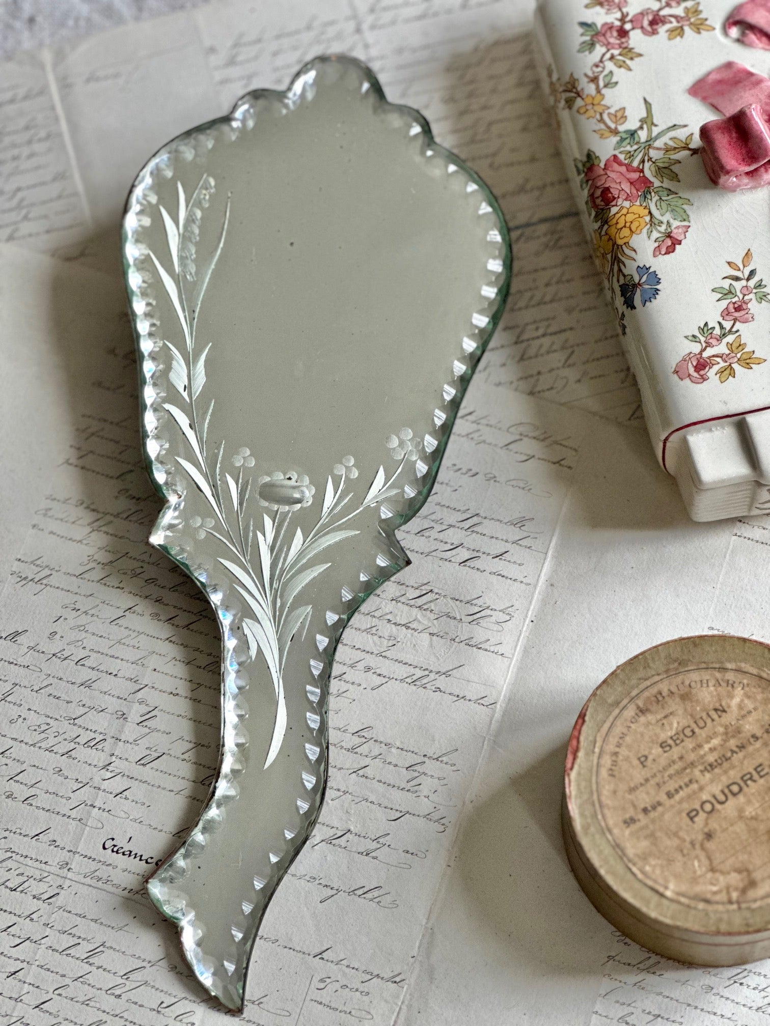 Exquisite antique Venetian hand mirror