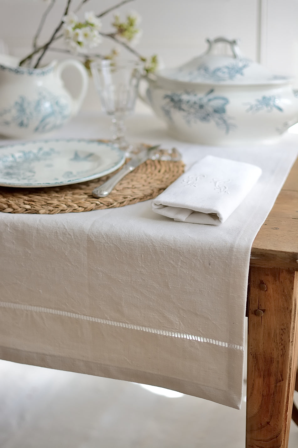 Antique linen table runner, La Longère