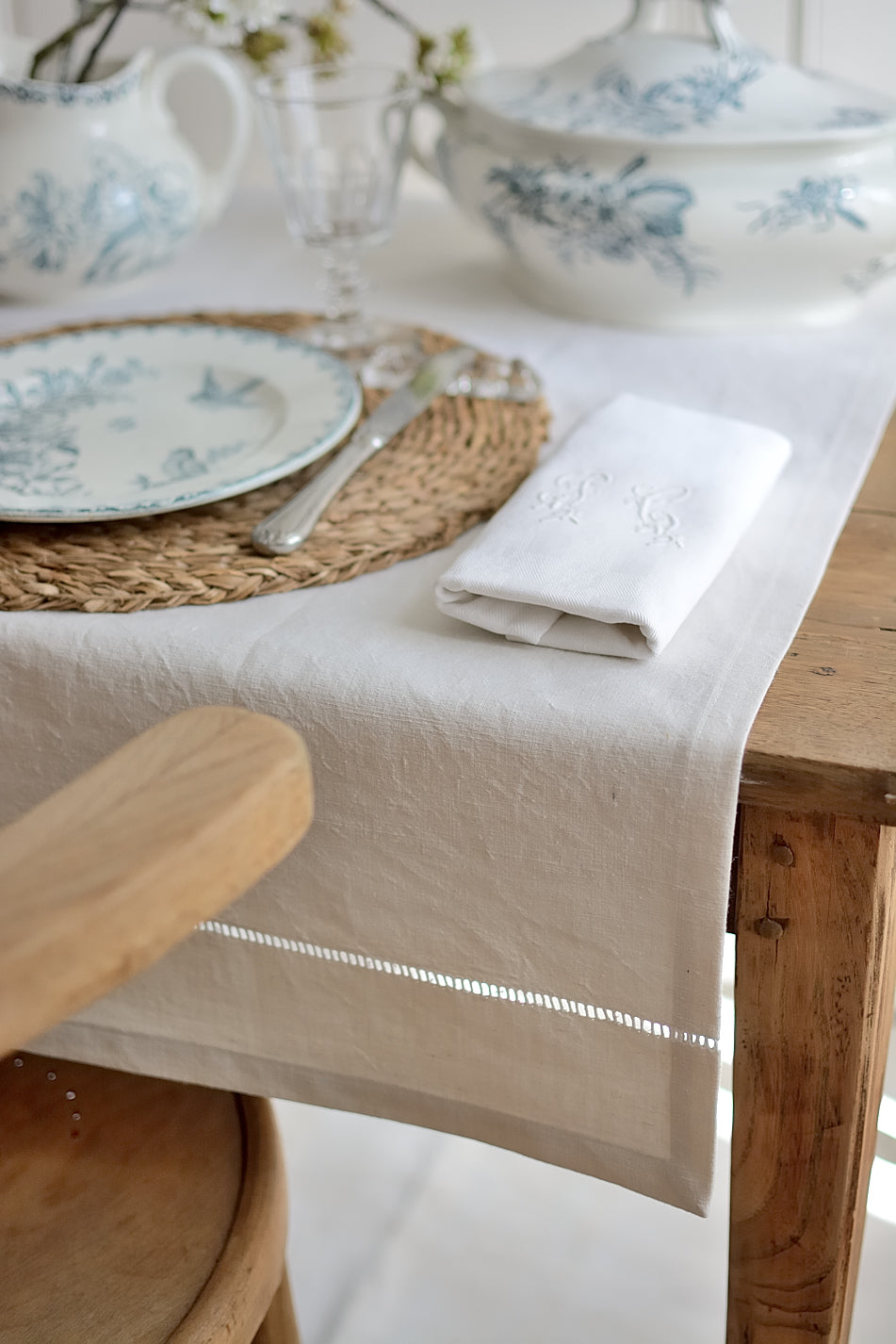 Antique linen table runner, La Longère