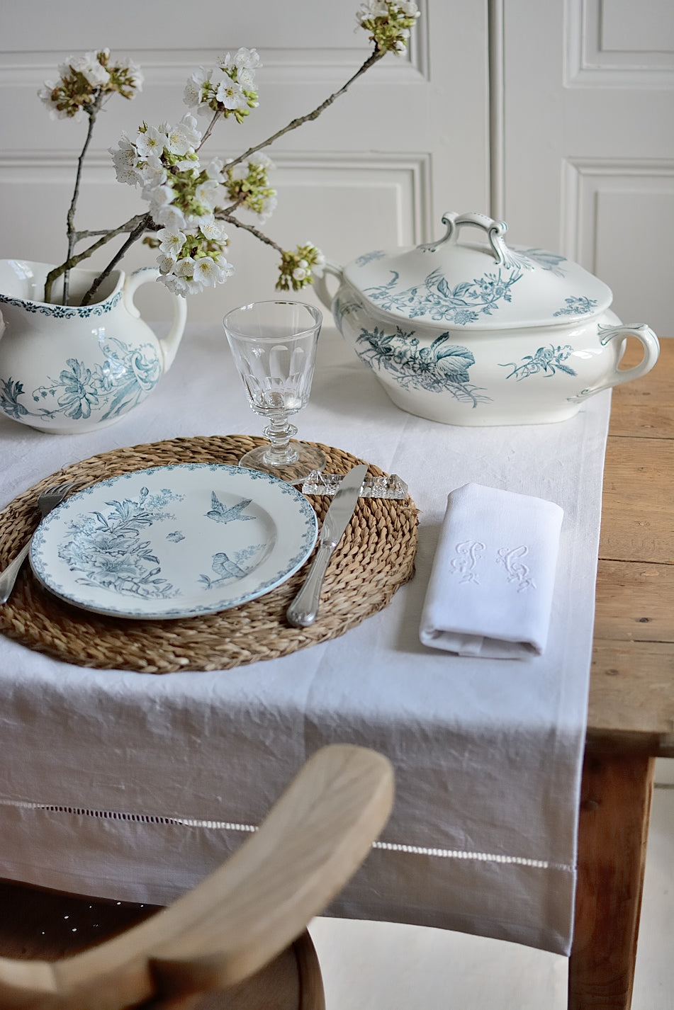Antique linen table runner, La Longère