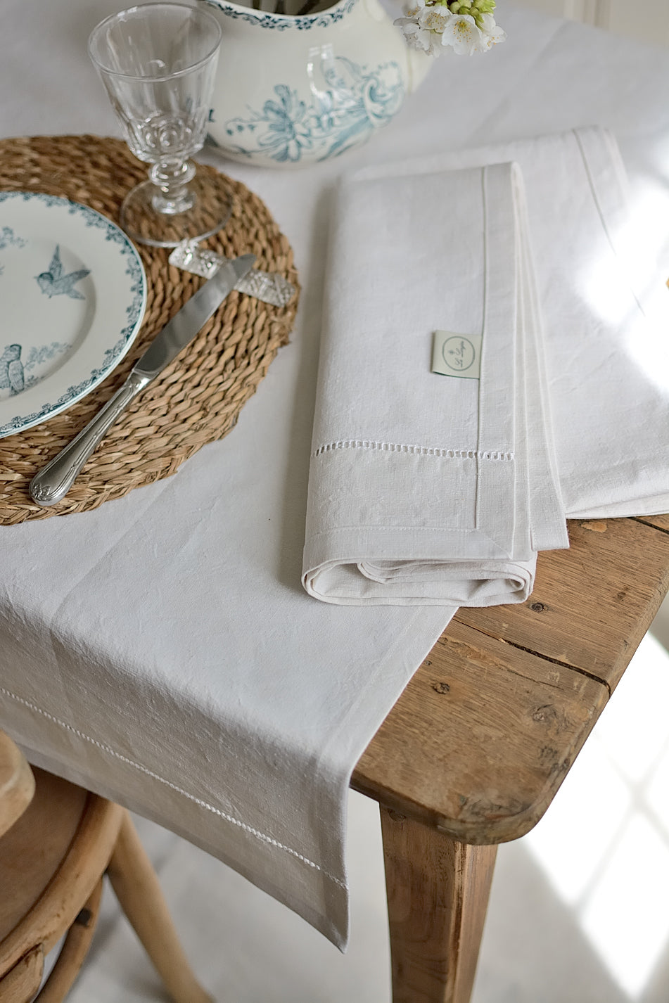 Antique linen table runner, La Longère