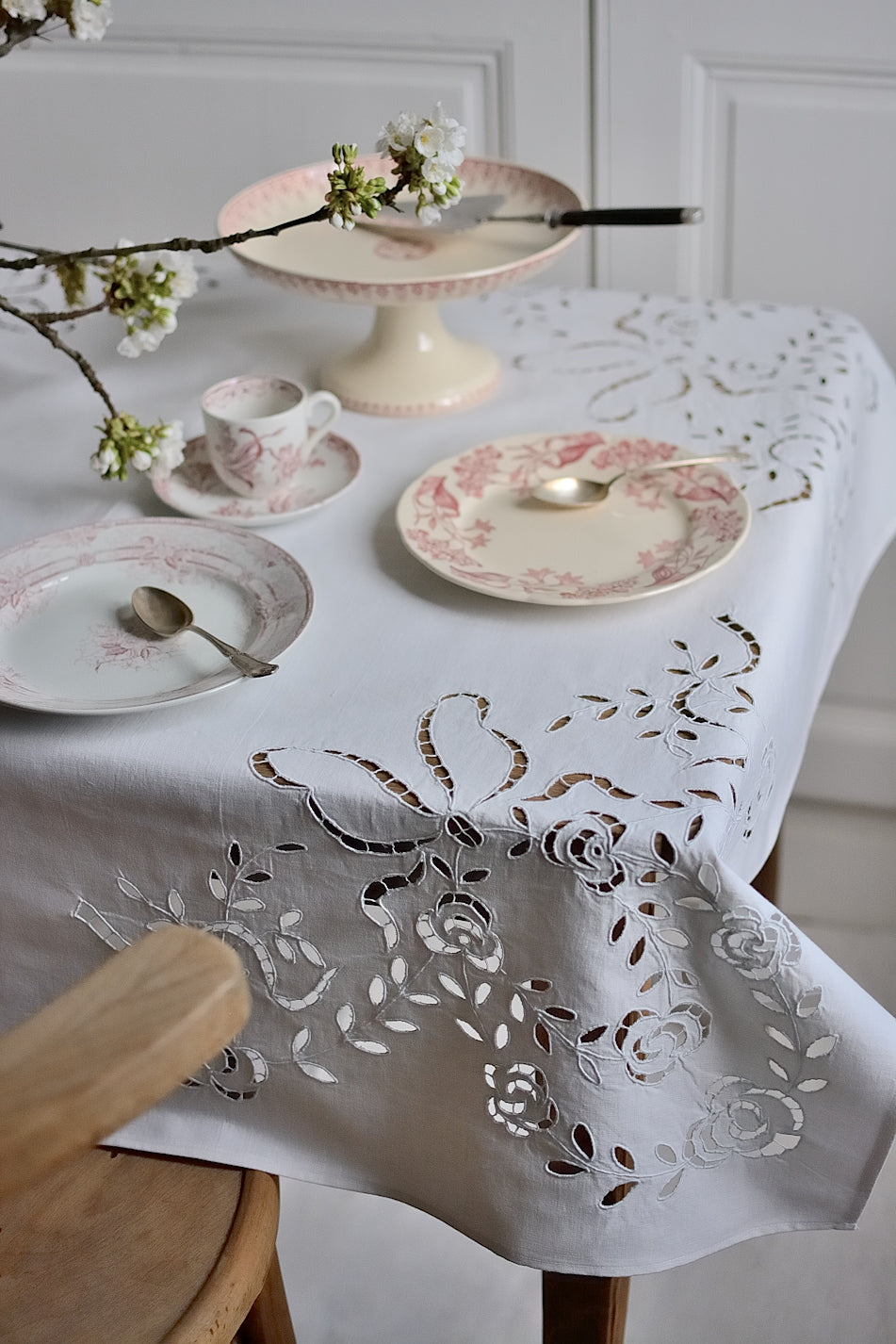 Hand-embroidered square tablecloth