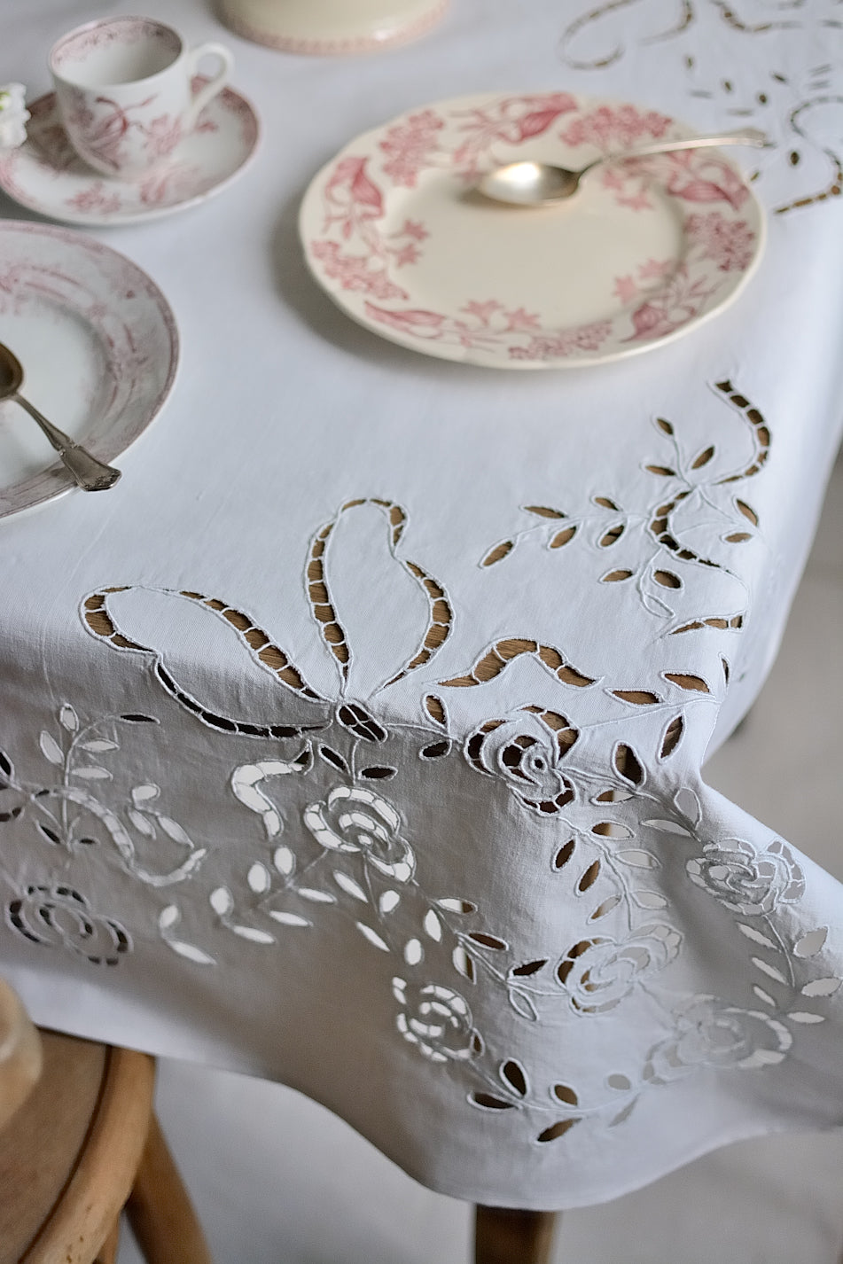 Hand-embroidered square tablecloth