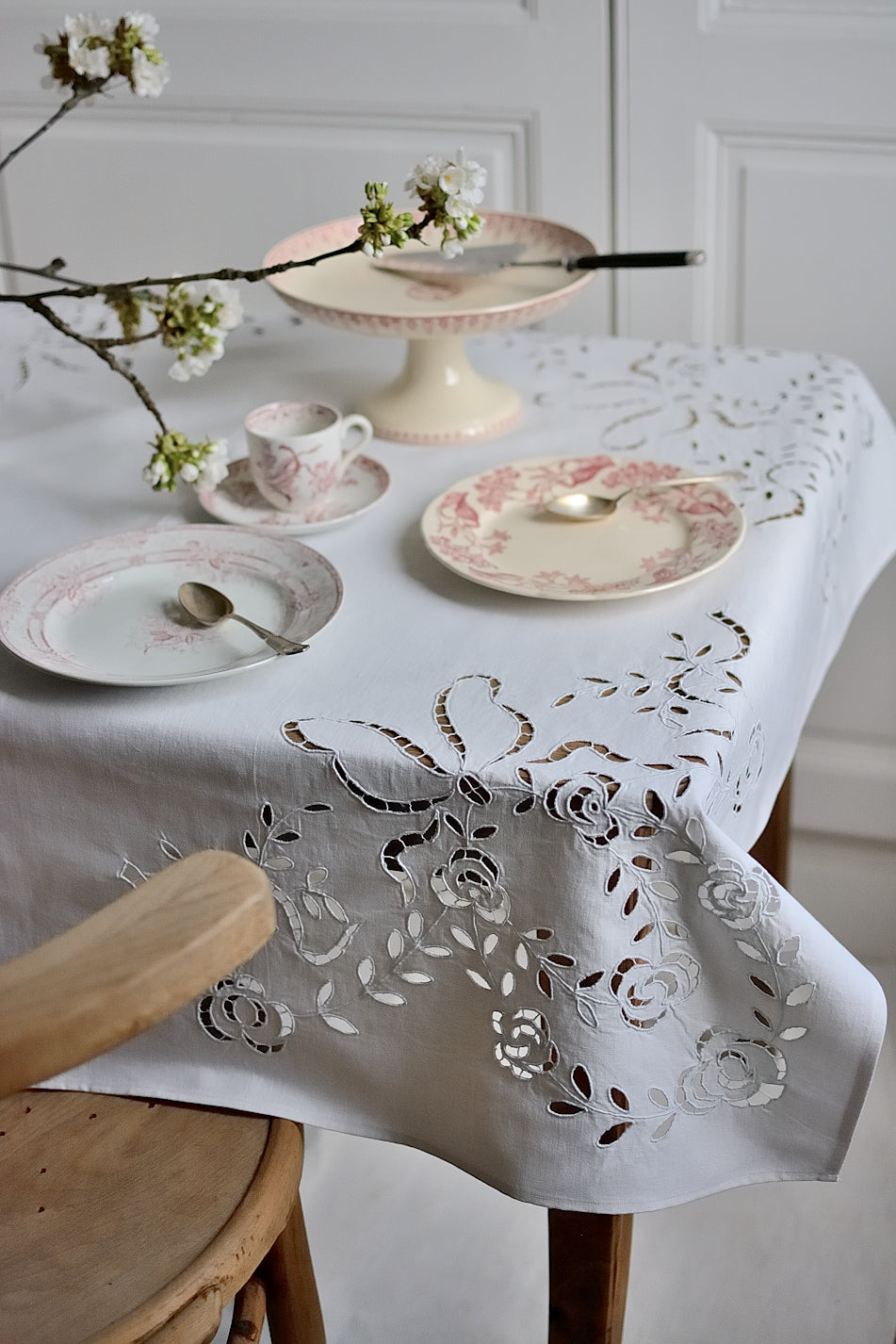 Hand-embroidered square tablecloth