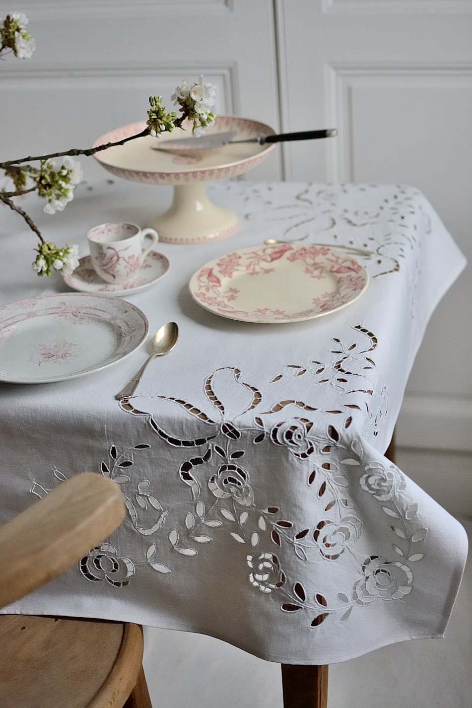 Hand-embroidered square tablecloth