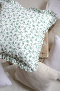 Floral silky cotton cushion cover with ruffles