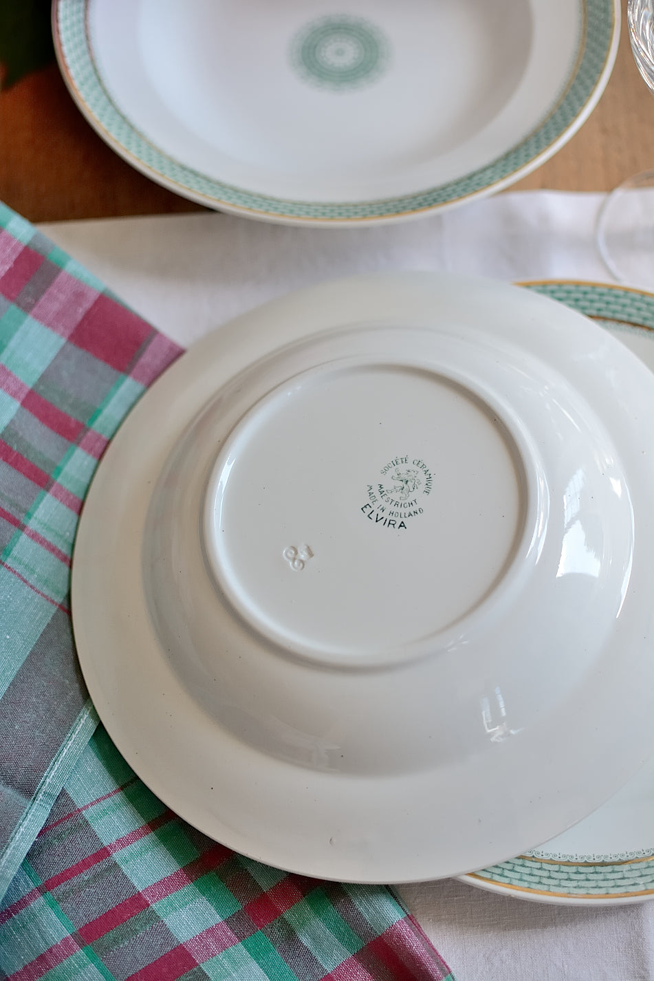 Set of 6 ironstone soup plates, Maestricht Ceramics Company, Elvira pattern - 1930s