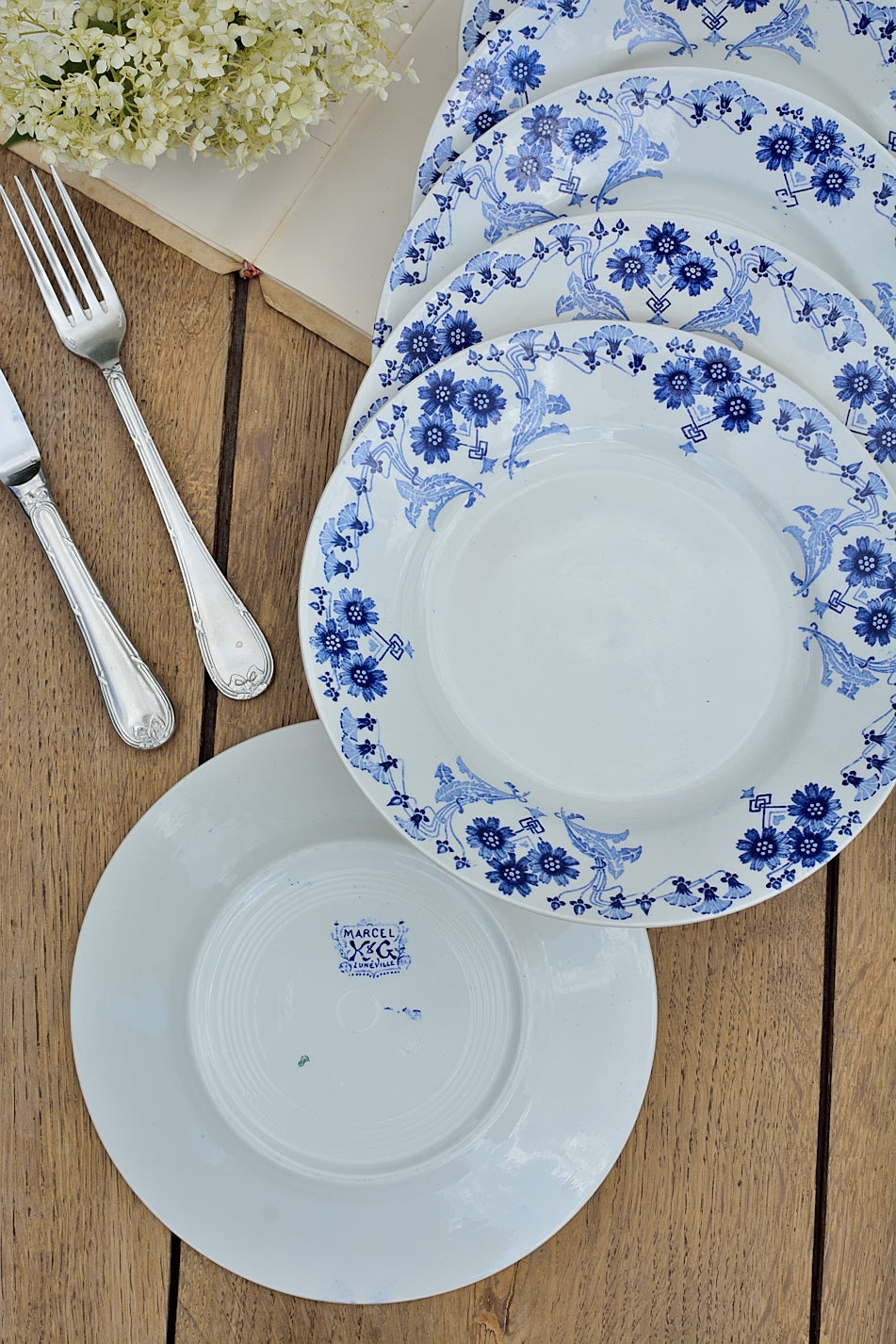 Set of 6 Lunéville dessert plates, Marcel pattern