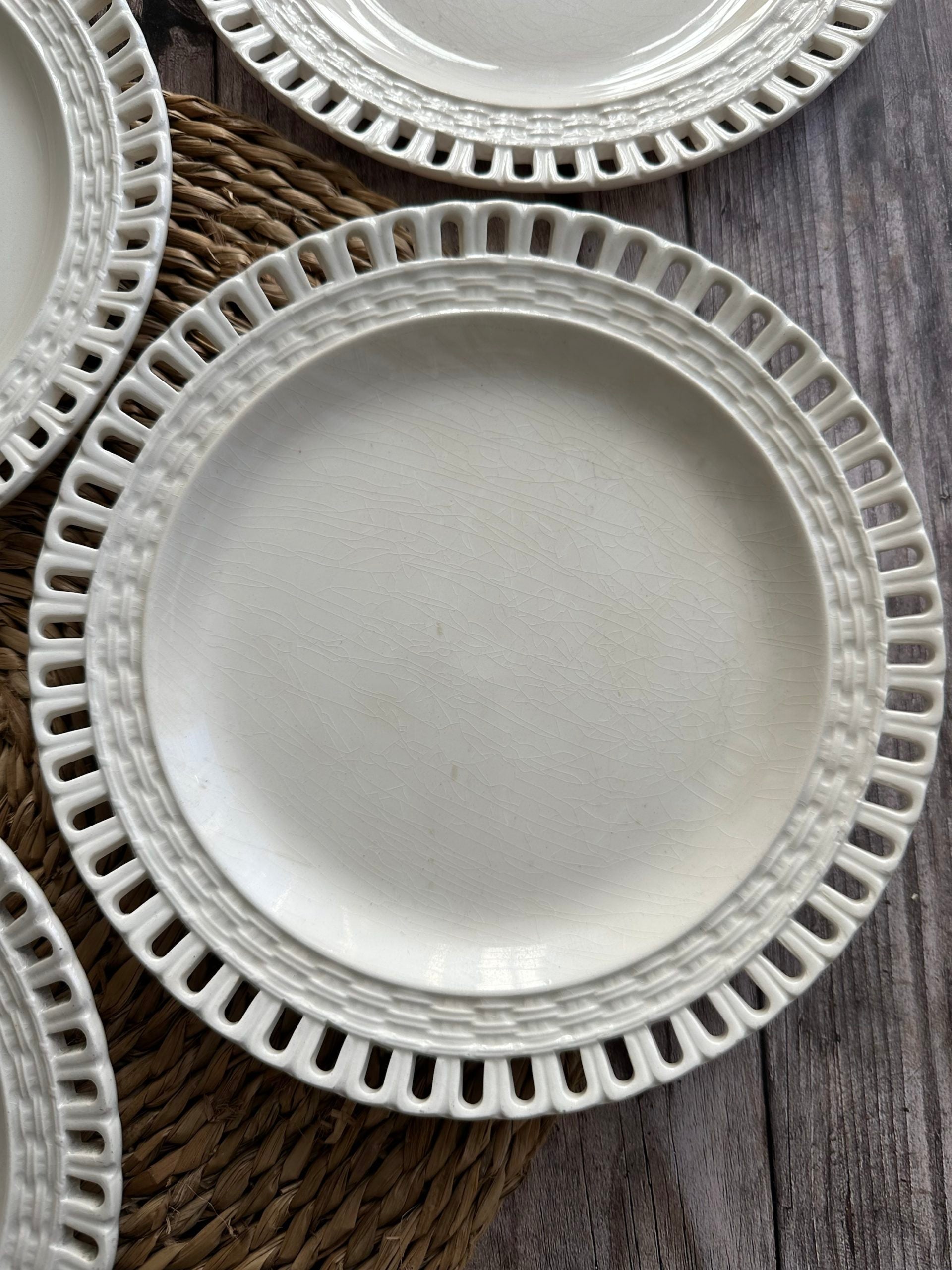 Set of four openwork plates + openwork Luneville plate