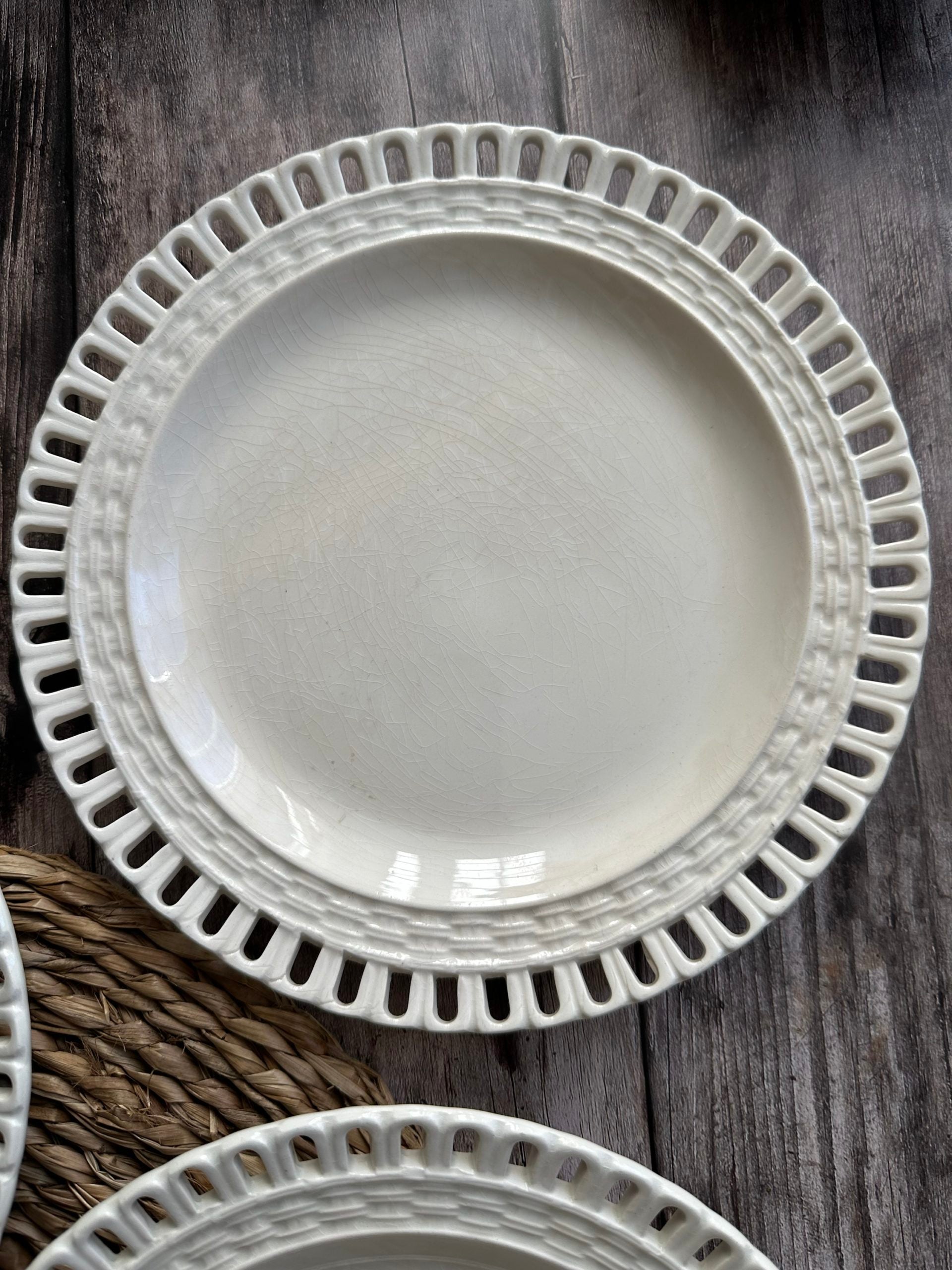 Set of four openwork plates + openwork Luneville plate