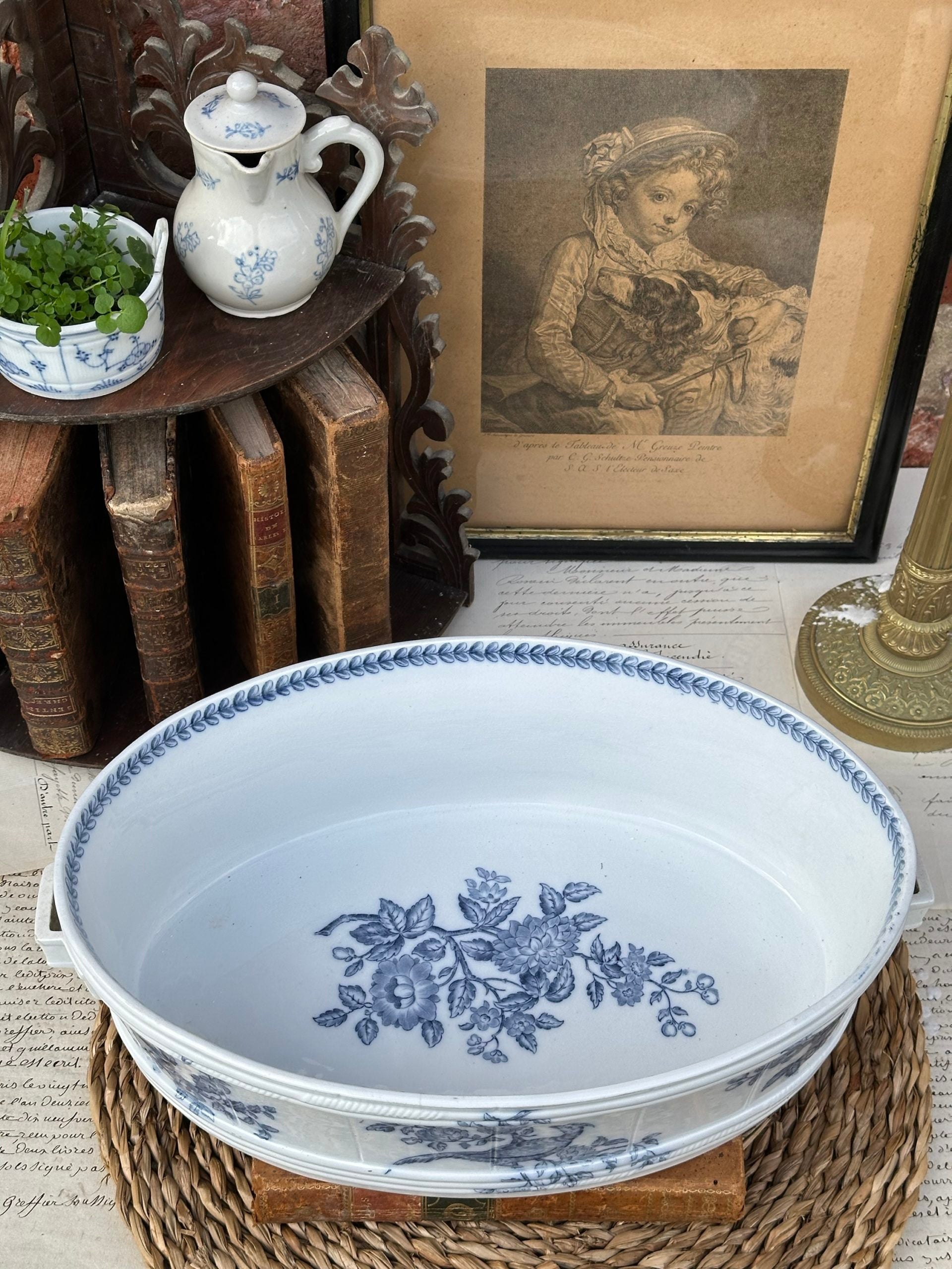 Jardinière, centre de table Sarreguemines modèle Oiseau