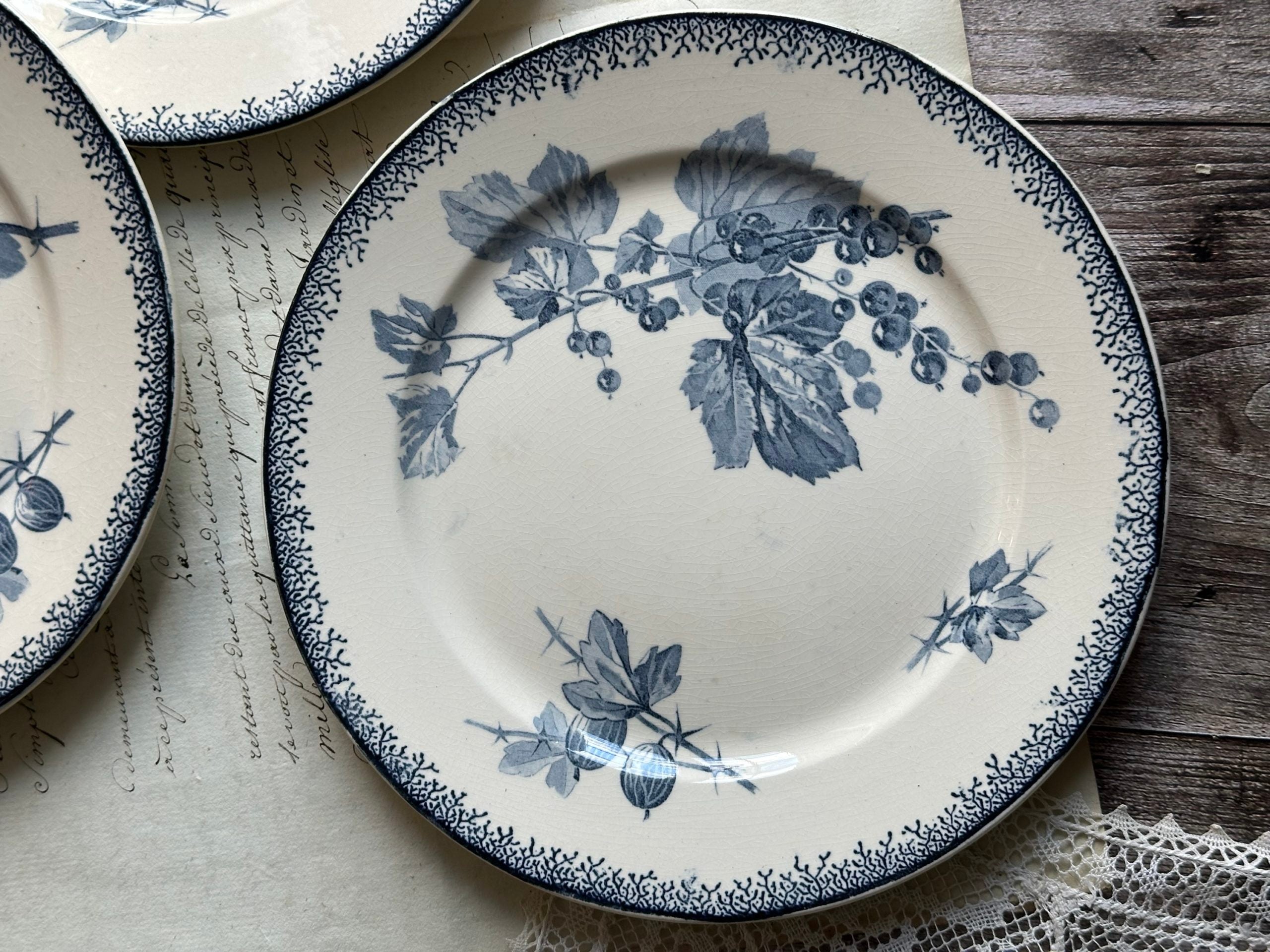 Suite de 6 assiettes à dessert Sarreguemines modèle Groseilles